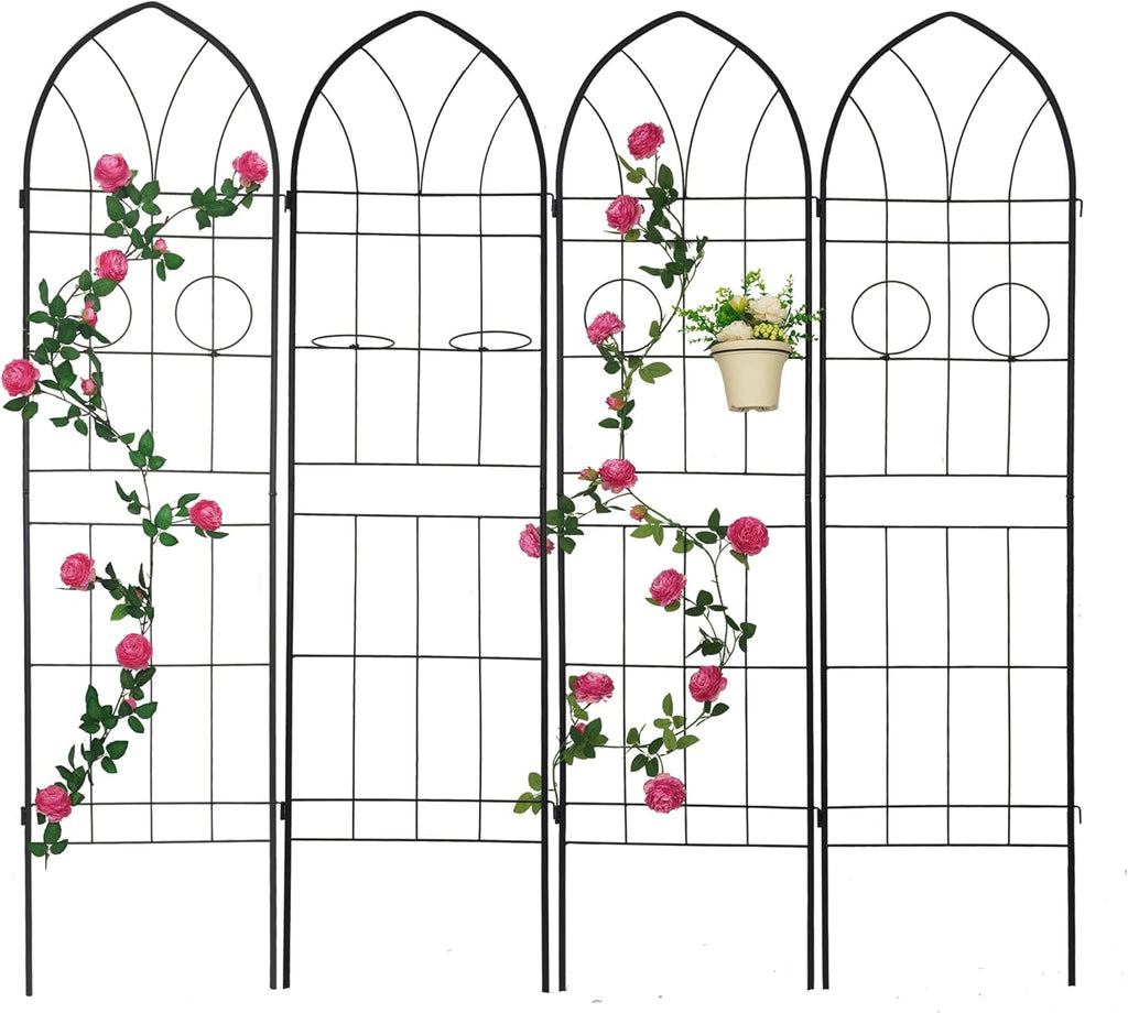 4 Pack Metal Garden Trellis 78.7" H Garden Fence Rustproof Trellis for Climbing Plants Support Roses Flower Outdoor Lawn Black