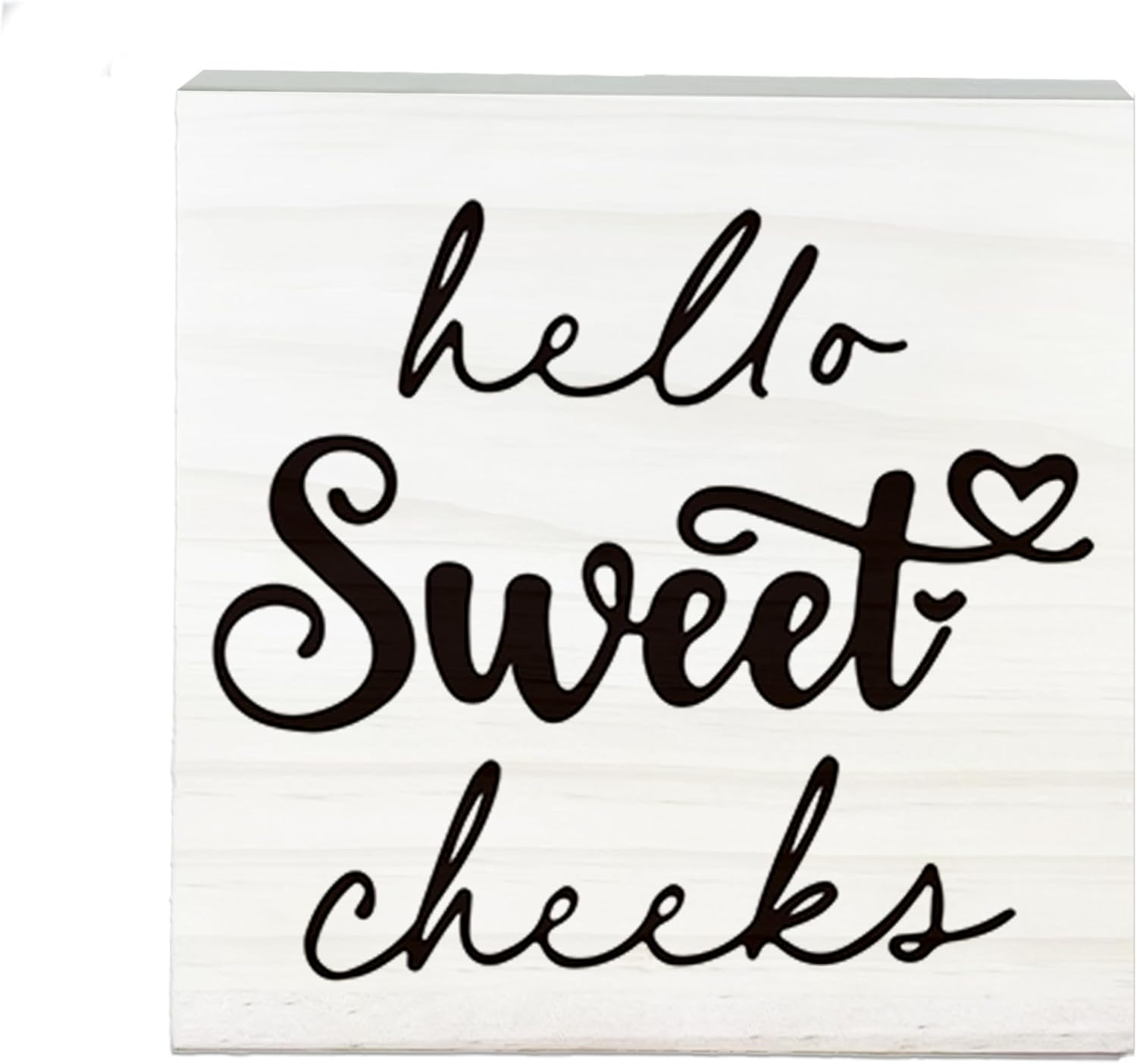 Hello Sweet Cheeks Wooden Sign - Funny White Block Plaque Desk Decoration - 5x5 inches Rustic Wood Block Gifts for Friends Family - Restroom Bathroom Toilet Tabletop Favors & Supplies-A08