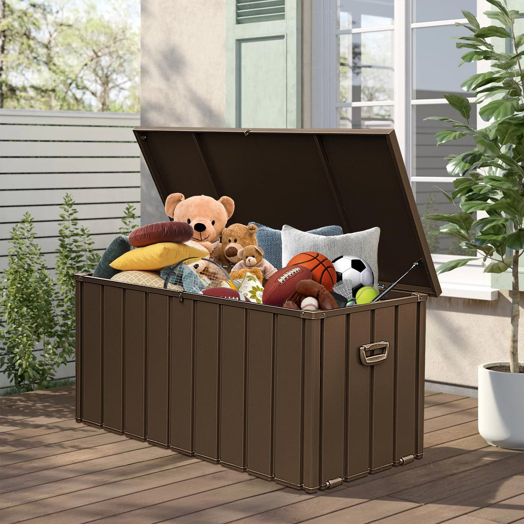 Domi 100-Gallon Outdoor Storage Box – Waterproof, Lockable Storage Cabinet for Patio Furniture, Garden Tools & Pool Supplies – Large Metal Storage for Cushions, Toys & More