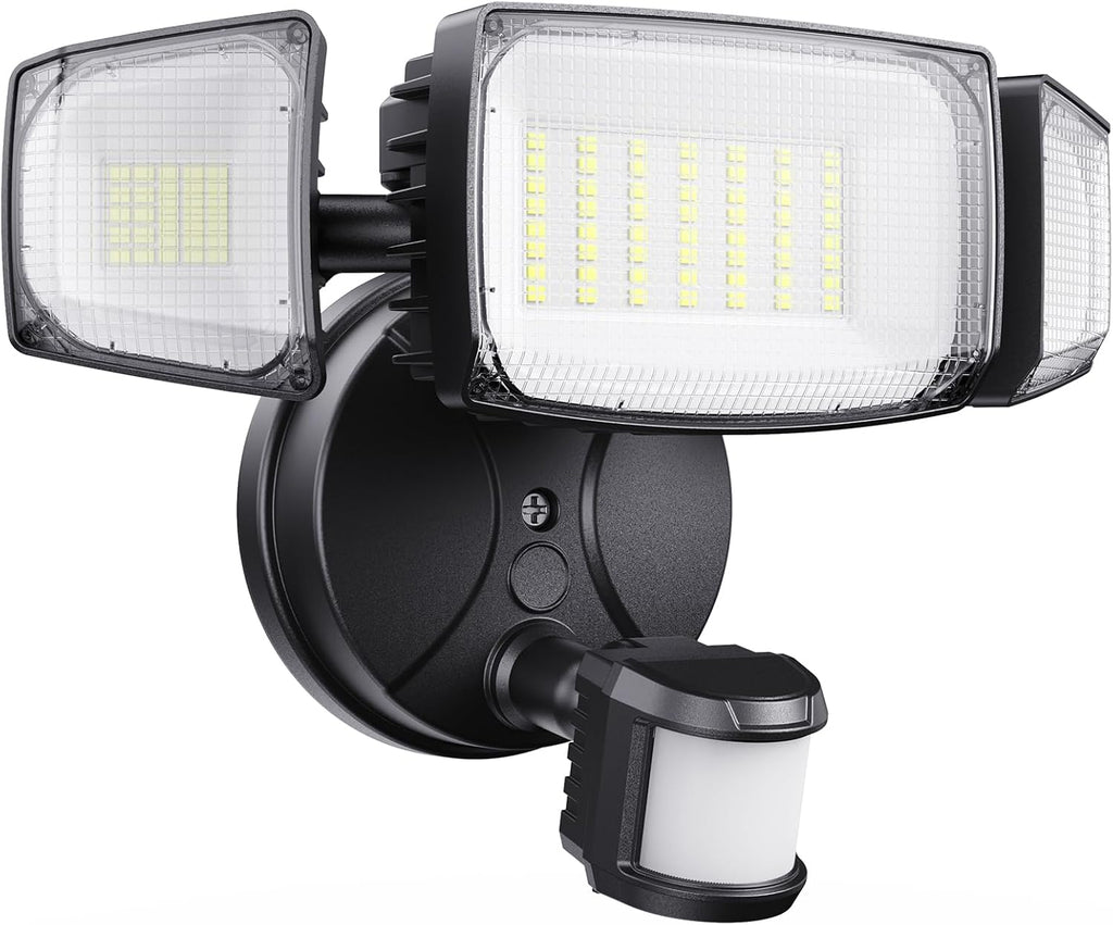 Olafus 80W Motion Sensor Outdoor Lights, 8000lm Hardwired Motion Flood Light Dusk to Dawn, IP65 Waterproof LED Security Floodlights, 6500K Motion Detector Lights for Outside, Black