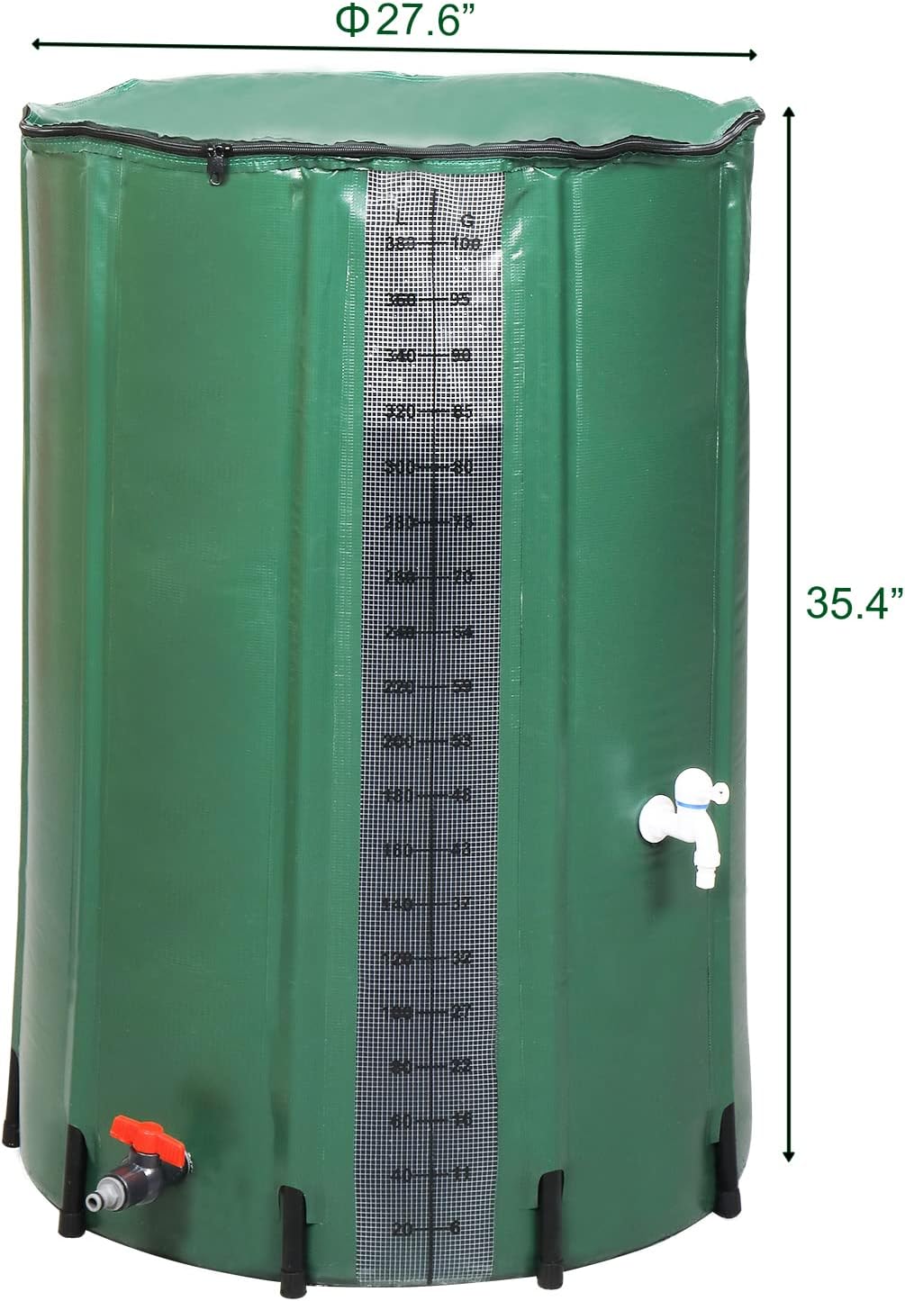 100 Gallon Collapsible Rain Barrel, Portable Rainwater Collection System, Rain Catcher Barrel with Volume Scale Mark, Two Spigots and Overflow Kit, Rain Water Barrel Collector for Garden, Green
