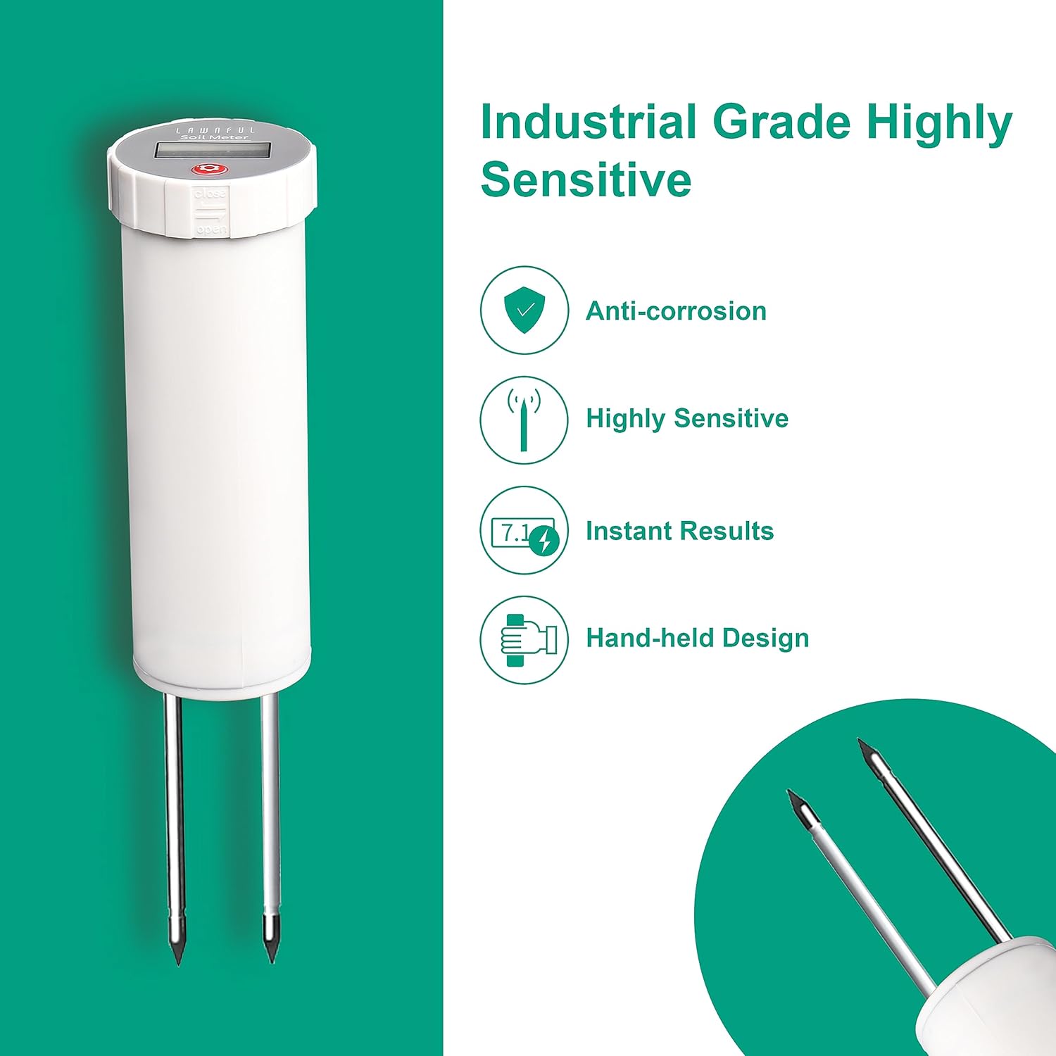Digital Soil pH Meter, Industrial Grade Soil pH Tester with Calibration-Free LCD Display, High Accuracy Soil pH Pen, Soil pH Monitor for Garden, Lawn, Plant (White)