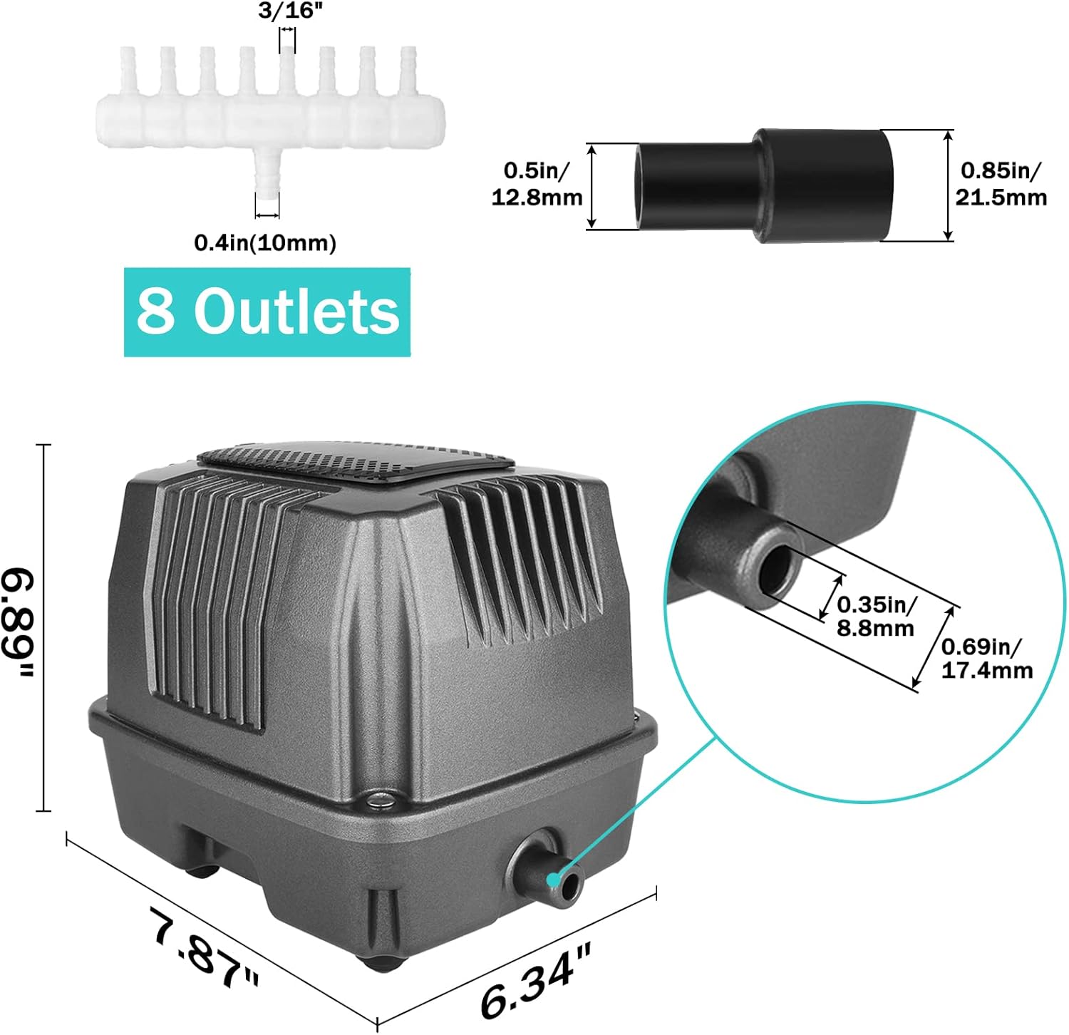 Linear Air Pump for Aeration, 635GPH Septic Air Pump Pond Aerator for Koi Pond, Aquarium, Waste Treatment, Fish Farm, Seafood Restaurant, Hydroponic