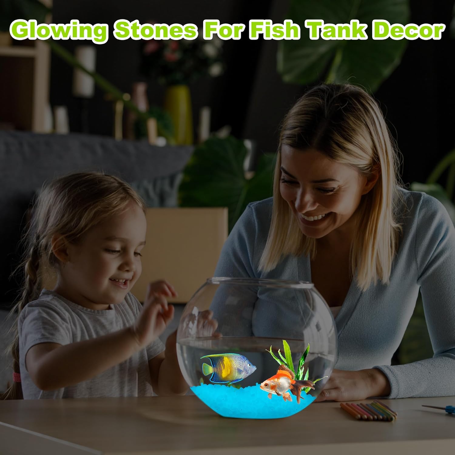 1000pc Glow in The Dark Blue Stones Blue Rocks for Garden Luminous Pebbles Glow Stones Glowing Rocks Outdoor Luminous Stone for Fish Tank Garden Patio Aquarium Walkway Driveway,Blue