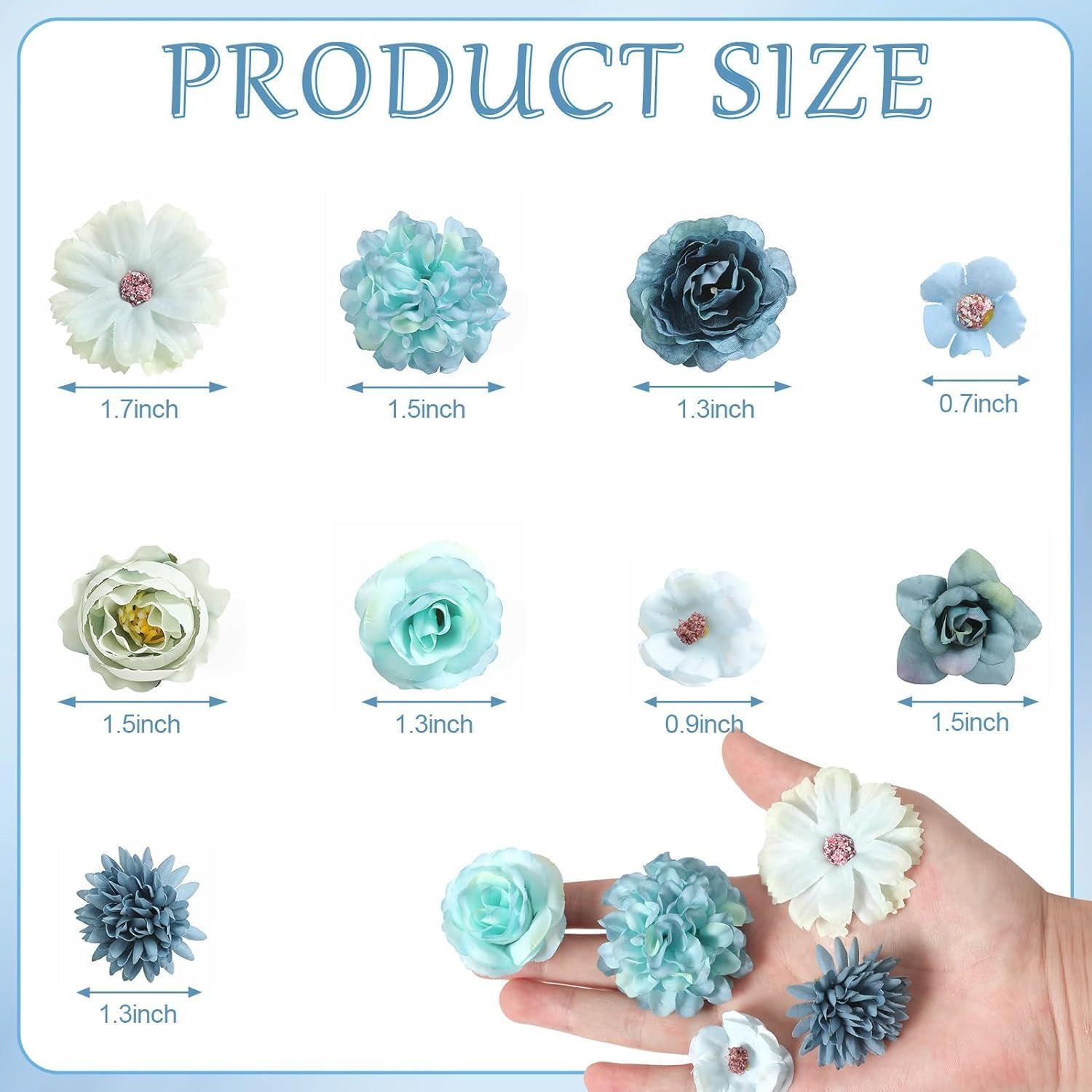 Faux Flower Heads Small Silk Artificial Flower DIY Fake Mini Flowers Rose Daisy Multicolor Flowers Craft Supplies for Wedding Party Wreath Graduation Season Party Home Decor (125, Blue)