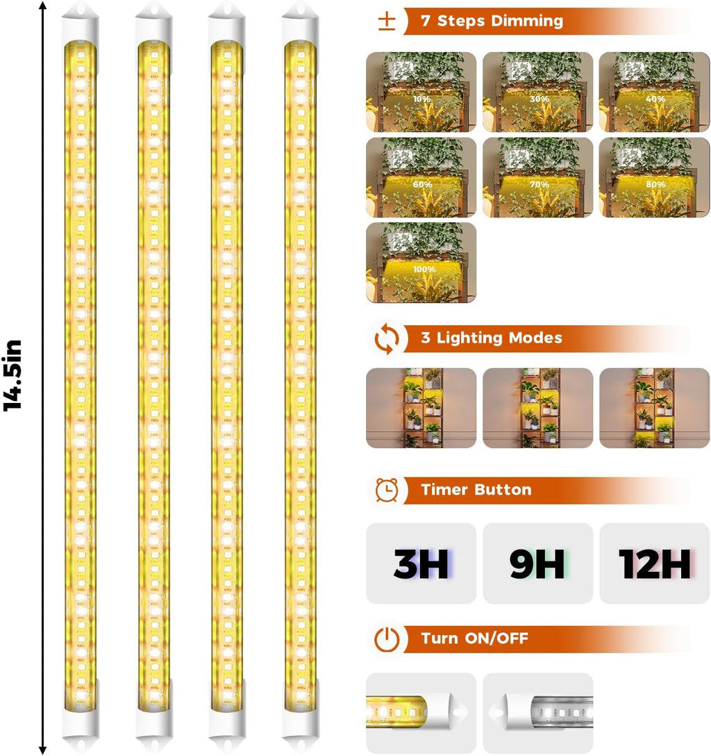 Bamworld Plant Stand with Grow Lights for Indoor Plants Wood Plant Shelf 4 Tier Large Flower Stand for Mutiple Plant Holder Rack for Patio Living Room Balcony