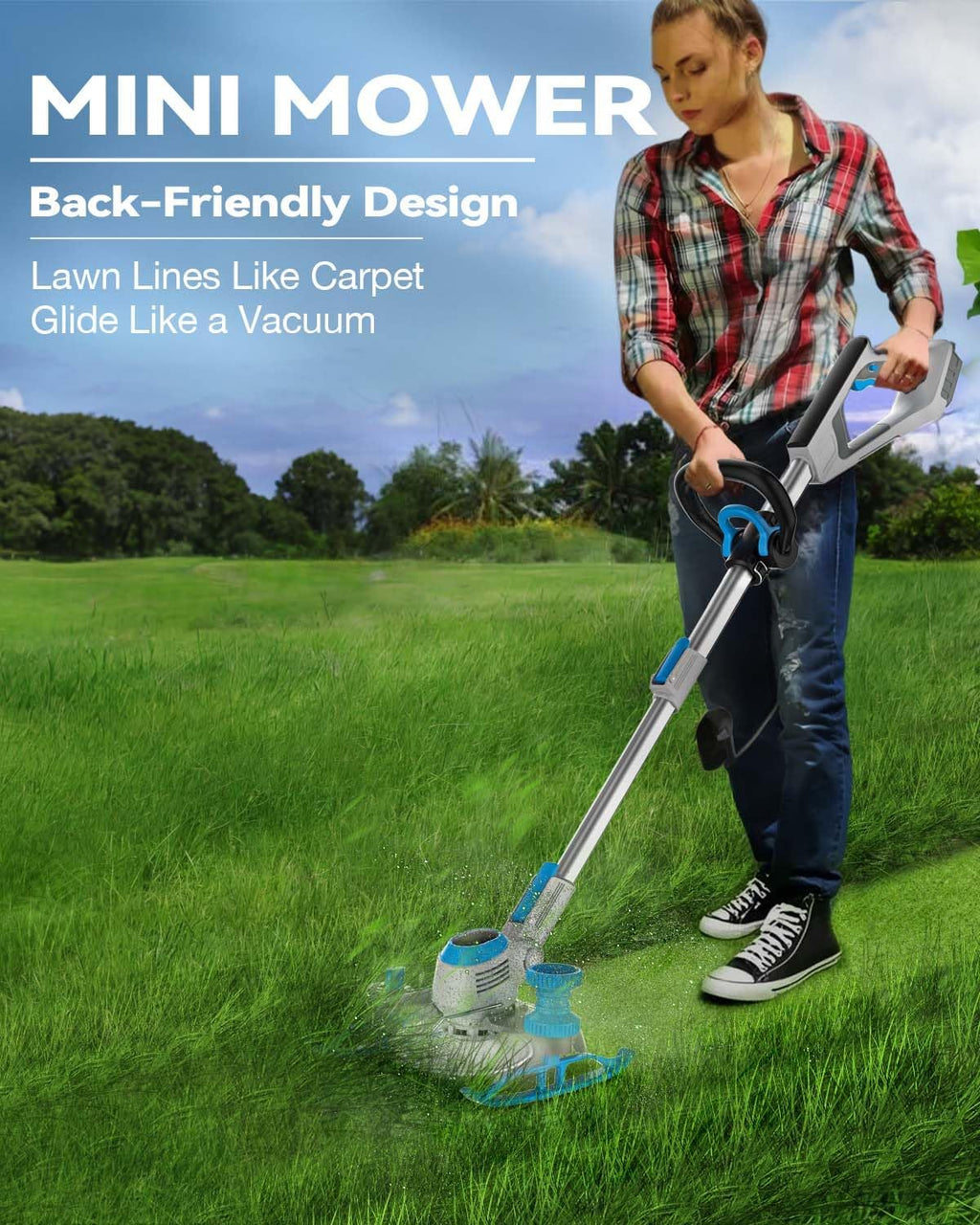 Weed Wacker Cordless, 20V MAX* Battery Powered, Runing Time 90mins, Weight only 5.2 lbs, Bladed Edger/Mower/Trimmer in 1 (with Two 2.5Ah Batteries)