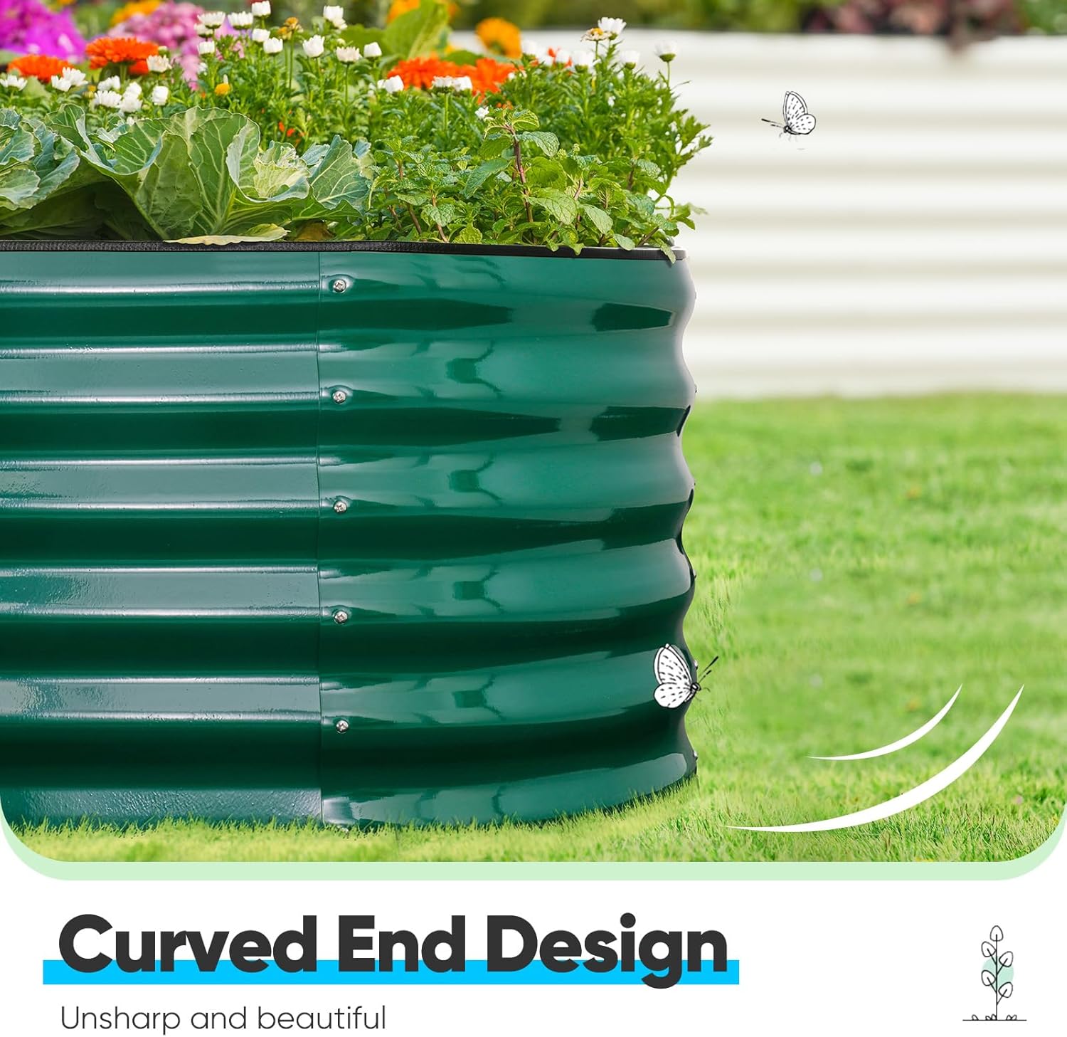 Quictent Galvanized Raised Garden Bed Kit, 6x3x1.5 ft Oval Metal Planter Box Tall for Vegetables Outdoor Backyard, Rubber Strip Edging Included, Dark Green