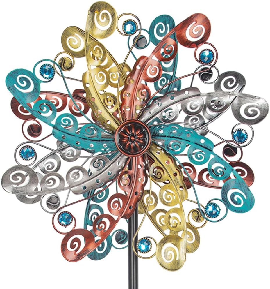 DREAMSOUL Metal Wind Spinners Outdoor, Wind Spinners for Yard and Garden with 5 Stable Stake, Double Kinetic Wind Spinner for Patio, Lawn & Garden Decor 63 * 13 Inches
