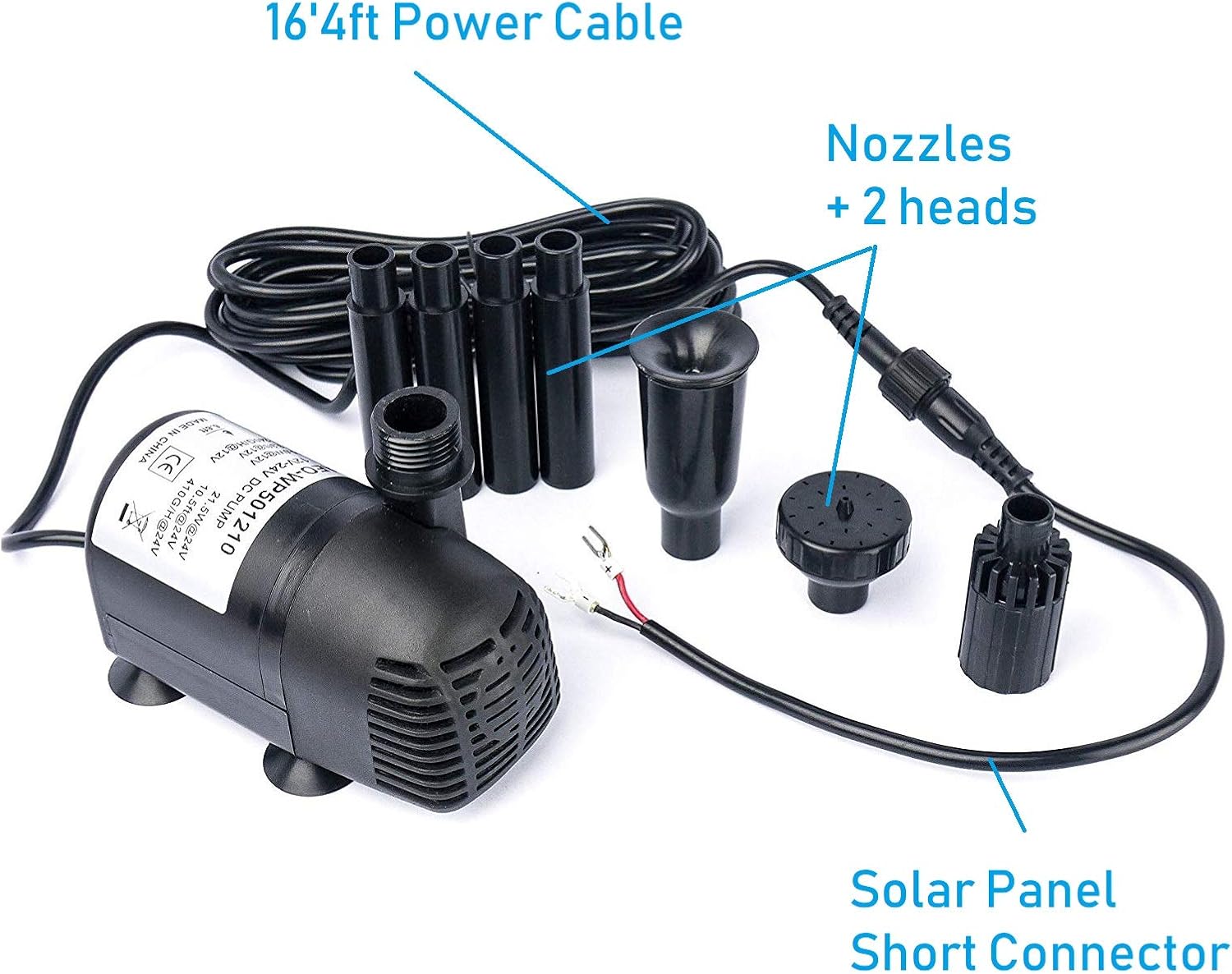 12V - 24V DC Brushless Submersible Water Pump, 410GPH, for Solar Fountain, Fish Pond, and Aquarium