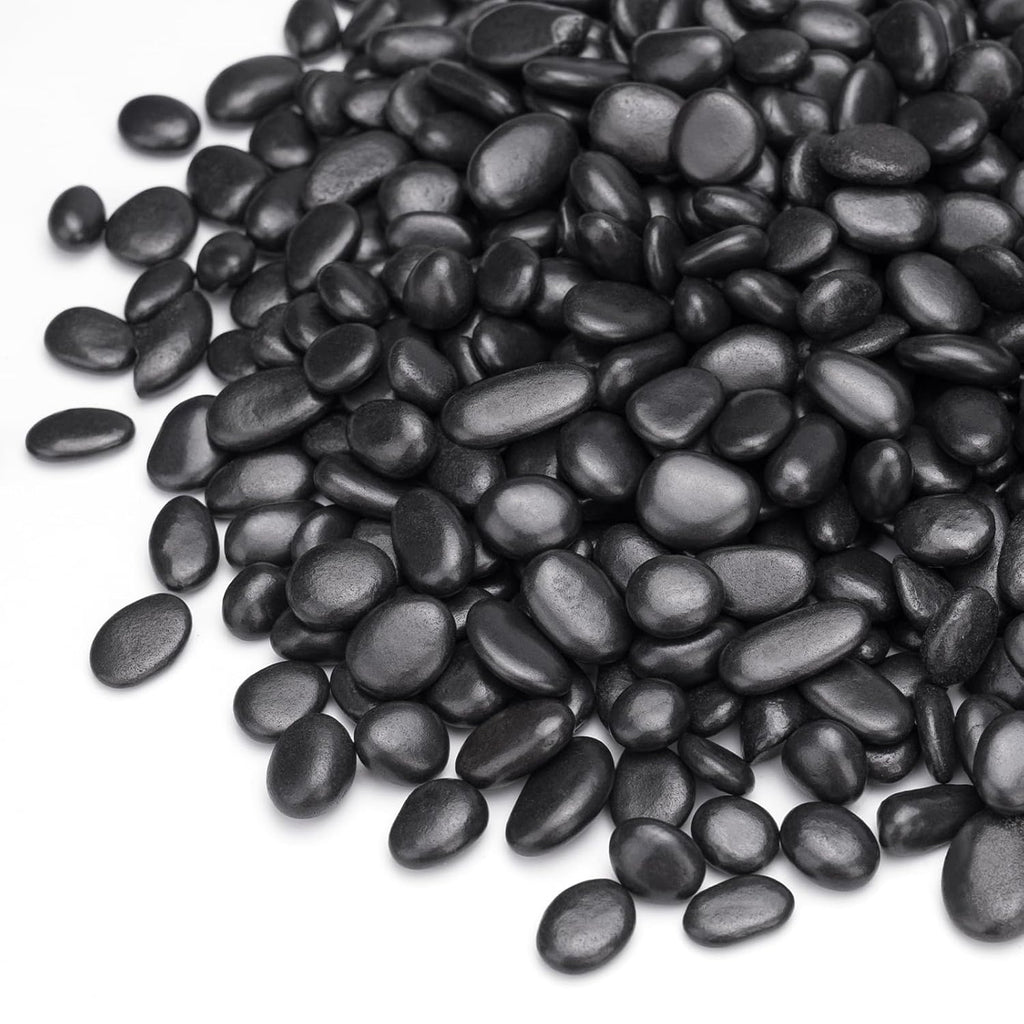 2.5 lbs Black Pebbles for Indoor Plants, Succulent, Bamboo, Vase, 3/8" Plant Rocks for Pots Indoor, Small River Rocks Decorative Pea Gravel, Highly Polished
