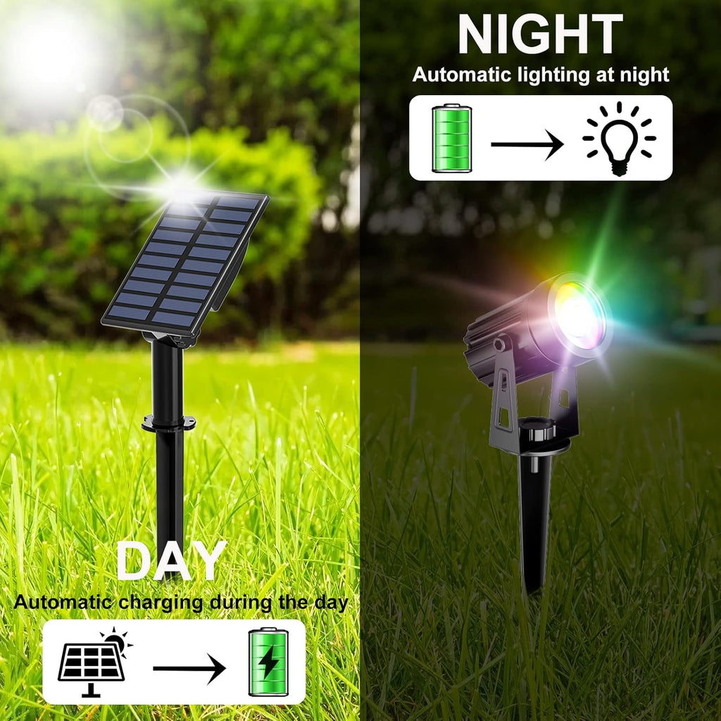 T-SUN RGB Solar Spotlights Waterproof Outdoor, Lights Auto ON/Off Color Changing Wall for Garden, Driveway, Pathway, Pool Area(RGB), 1-IN-1