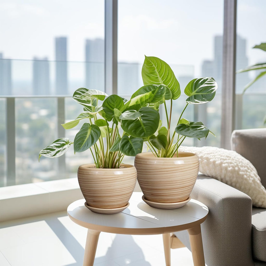 Ceramic Pots for Plants - 10 Inch 8 Inch 6 Inch Plant Pots with Drainage Holes and Saucers Large Planters for Indoor Plants Decorative Outdoor Flower Pots Set of 3 Yellow
