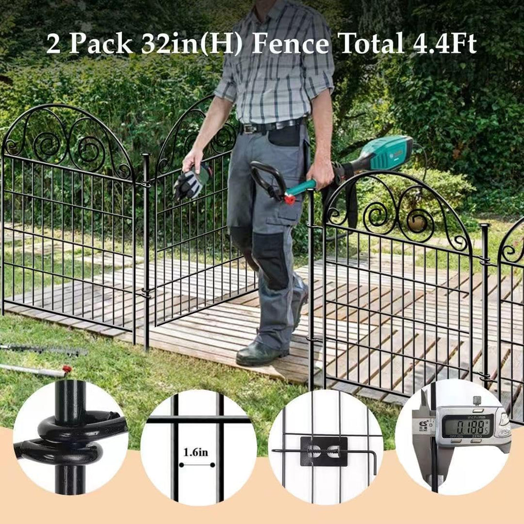 Tall Garden Animal Barrier Fencing with Gate, 32 Inch(H) 2 Panels Total Length 4.4 Ft Outdoor Dog Fence, Decorative Fence for Garden │Patented