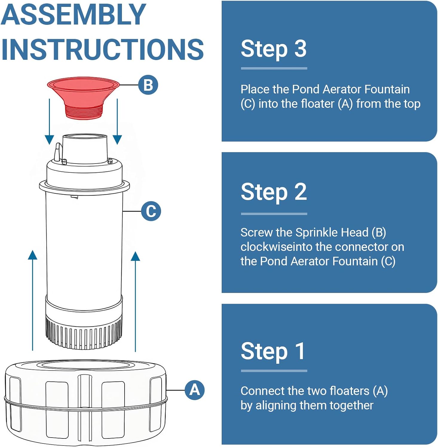 Floating Pond Fountain Aerator, 15AWG 100FT Power Cord, 1HP 15000 GPH Stainless Steel Large Pump Lake Water Fountains with Timer - 110V 750W