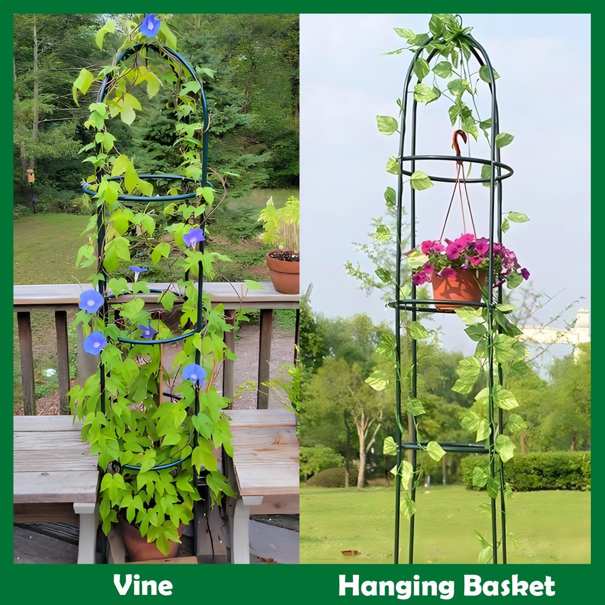 Tower Obelisk Garden Trellis 100% Metal 6.3 Feet Tall Plant Support for Climbing Vines and Flowers Stands,Black Green Lightweight Plant Tower