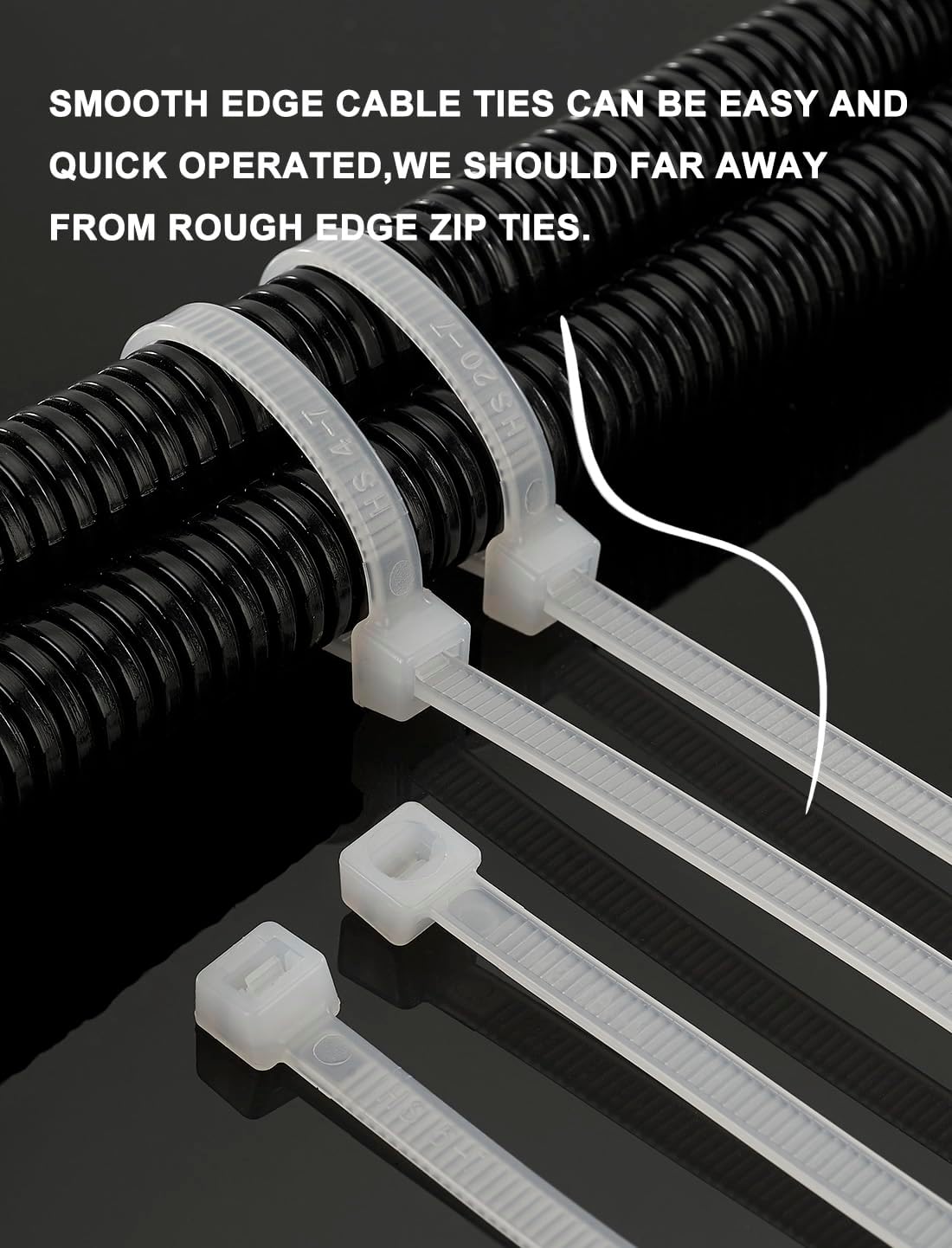 HS Strong Fuel Hose Zip Ties 8 Inch x 3/16" (Bulk-500 Count) UV Black Cable Ties 50 Pounds Heavy Duty Self-Locking Strap Ties for Automotive,Outdoor Fence Purpose