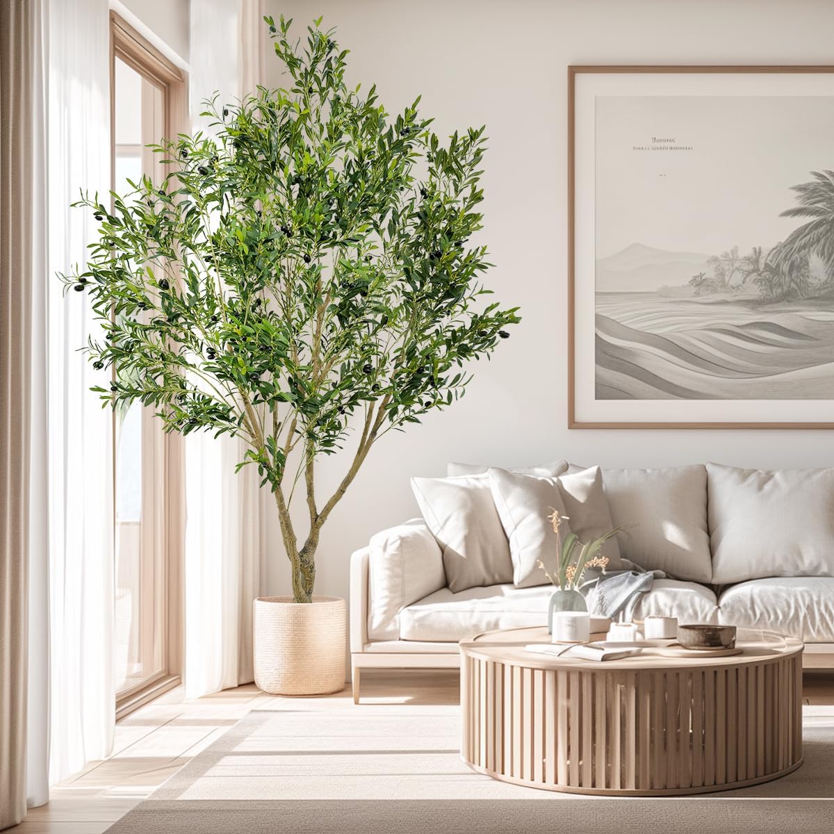 Artificial Tree Faux Olive Tree 8ft Tall Fake Olive Plant in Pot Fake Silk Tree Faux Plants Indoor
