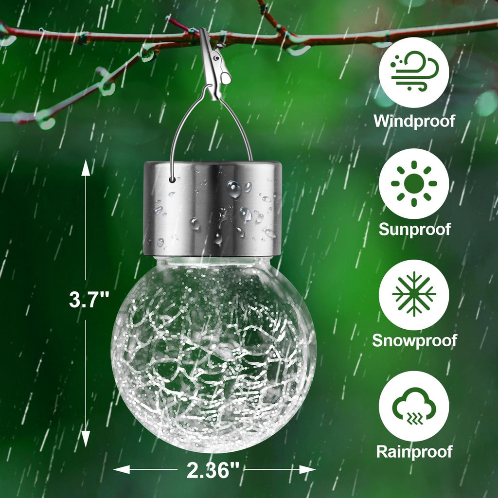Solar Lights Outdoor Hanging Decorative Globe 8 Pack, Waterproof Solar Lantern with Handle and Clip, Solar Powered Glass Ball Lights for Garden Yard Fence Tree Umbrella Holiday Décor, Warm White