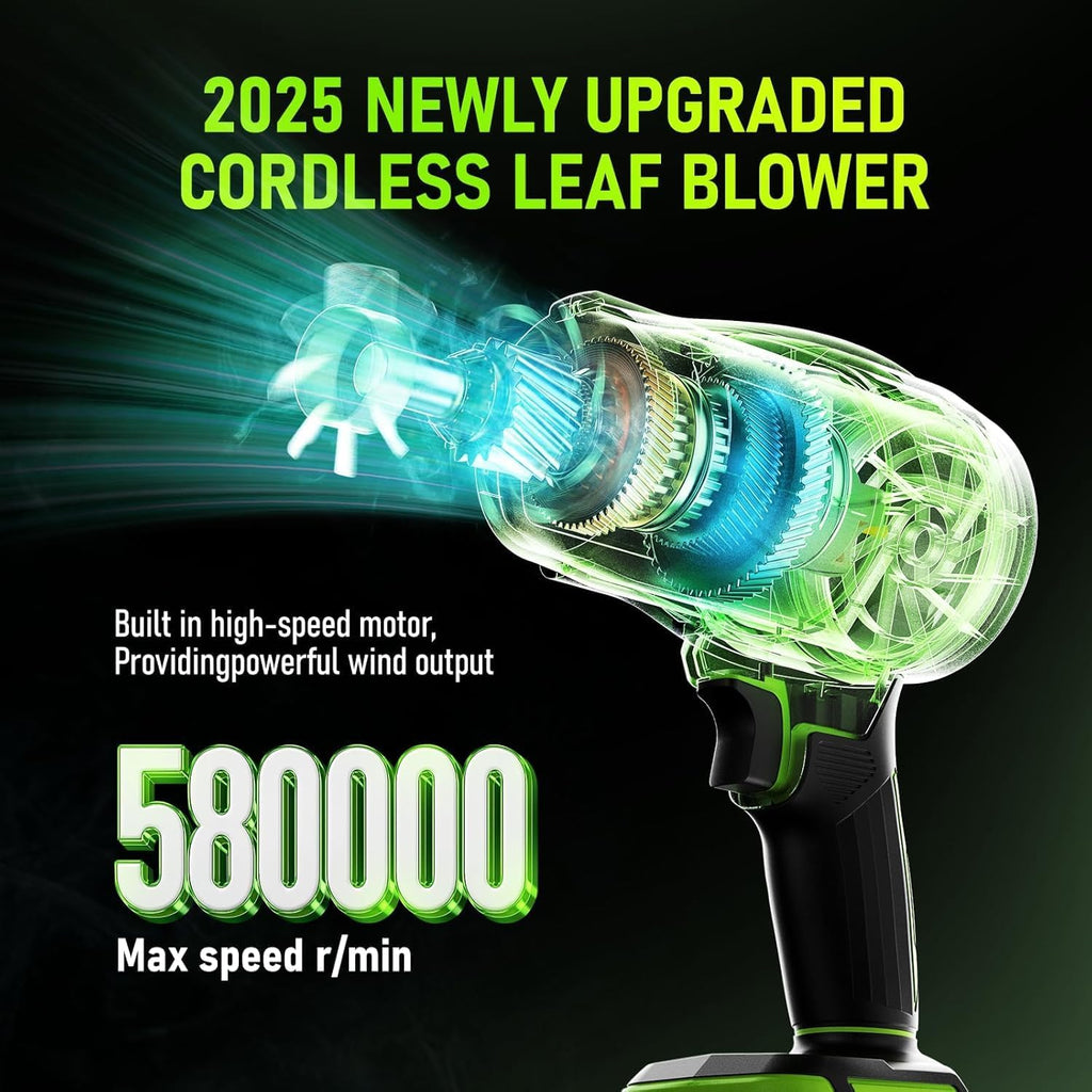 Electric Leaf Blower Cordless,580000RPM Lightweight Handheld Leaf Blower with 2 x 4.0Ah Battery and Charger,Powerful Battery Blower with 3 Extended Nozzle for Lawn Care, Patio Cleaning and Dust