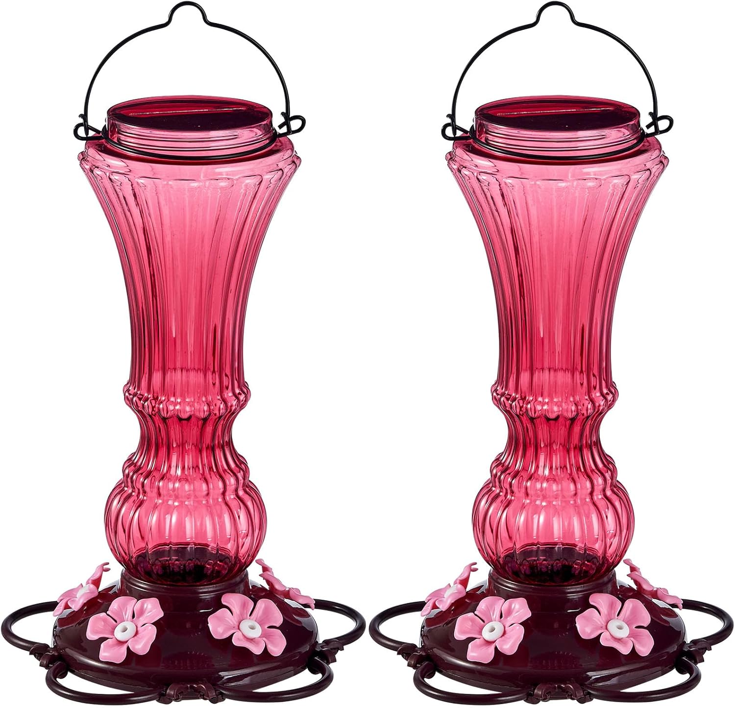 Hummingbird Feeder for Outdoors Plastic Humming Bird Nectar Feeders with 5 Flower Feeding Ports Hanging for Garden Decor, 20 oz (2 Pack