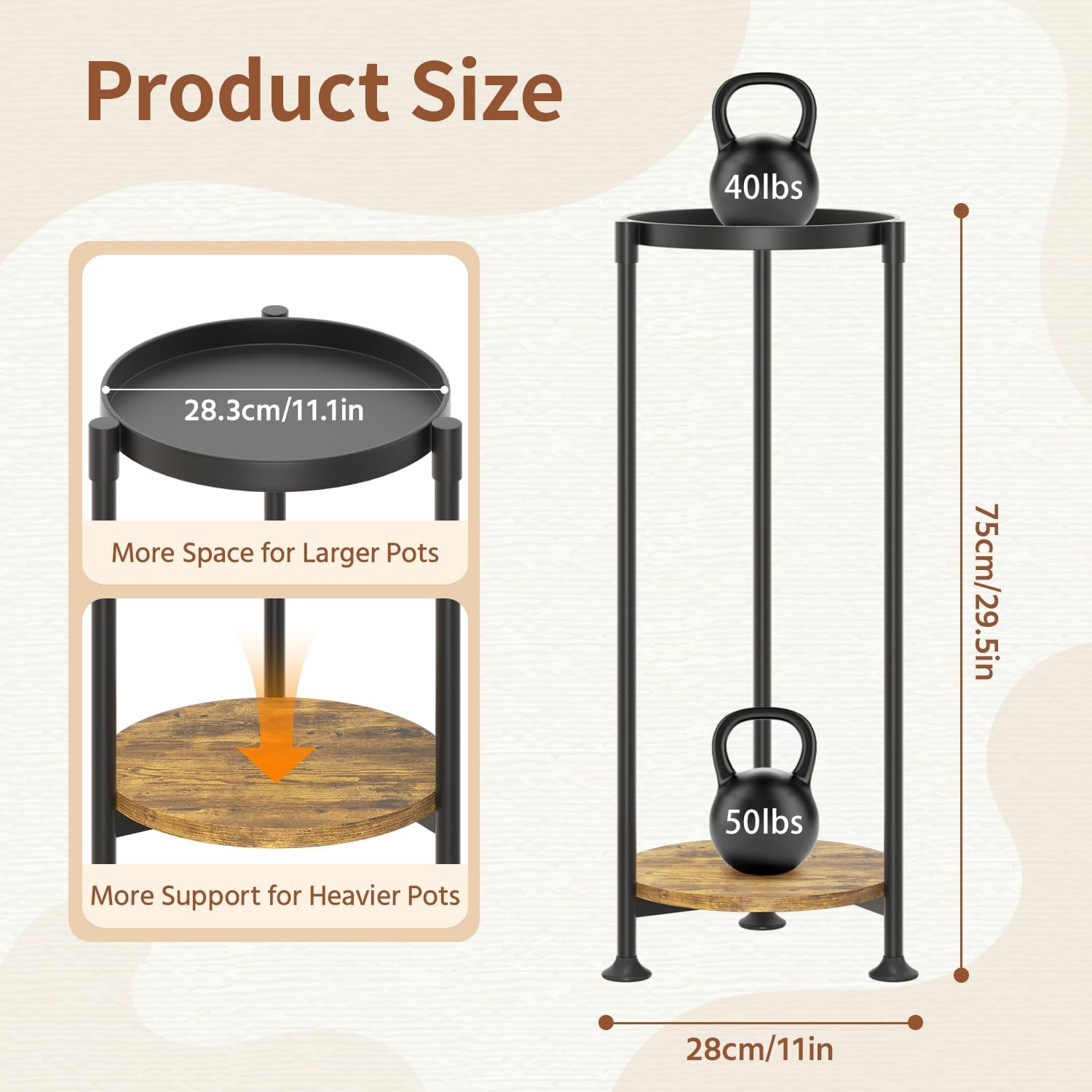 LASZOLA 2 Tier Black Plant Stand Indoor for Large Tall Heavy Duty Flower Planter, Metal Vertical Multi Level Rack for Narrow Floor Corner, Sturdy Round Holder Organizer, Modern, Mid Century, Farmhouse