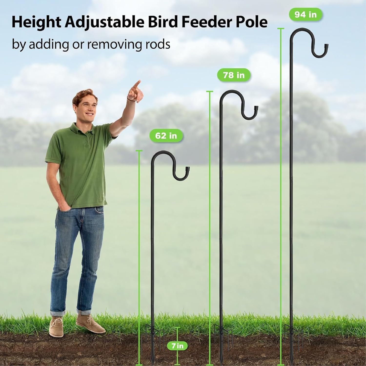 Bird Feeder Pole, 78" Shepherds Hooks for Outdoor, Hummingbird Feeders Stand Heavy Duty with Stable 5-Prong Base, Hanging Plant Shepherd Hook Hanger Stick for Outside Garden Yard Wedding