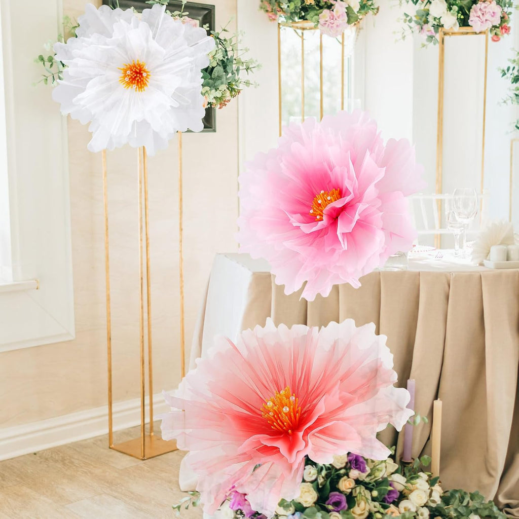 Havawish 3pcs 19.7in Giant Butterfly Flowers Decoration for Wedding Reception, Artificial Gauze Large Flower Butterflies Prop for Wedding Banquet Ceremony Church Party(Flowers)