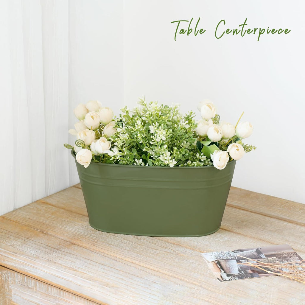 Dahey Metal Iron Hanging Flower Pots for Railing Fence Hanging Bucket Pots Countryside Style Outdoor Planter Window Flower Plant Holder with Detachable Hooks Home Decor,Green,5 Pcs