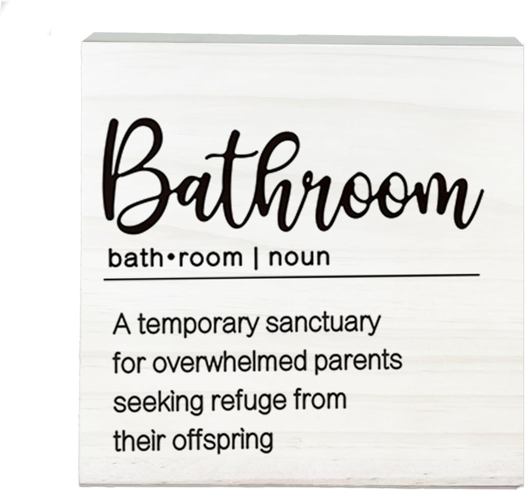 A Temporary Sanctuary For Overwhelmed Parents Wooden Sign - Funny White Block Plaque Desk Decoration-5x5 inches Rustic Wood Block Gifts For Friends Family-Bathroom Tabletop Favors & Supplies-A02
