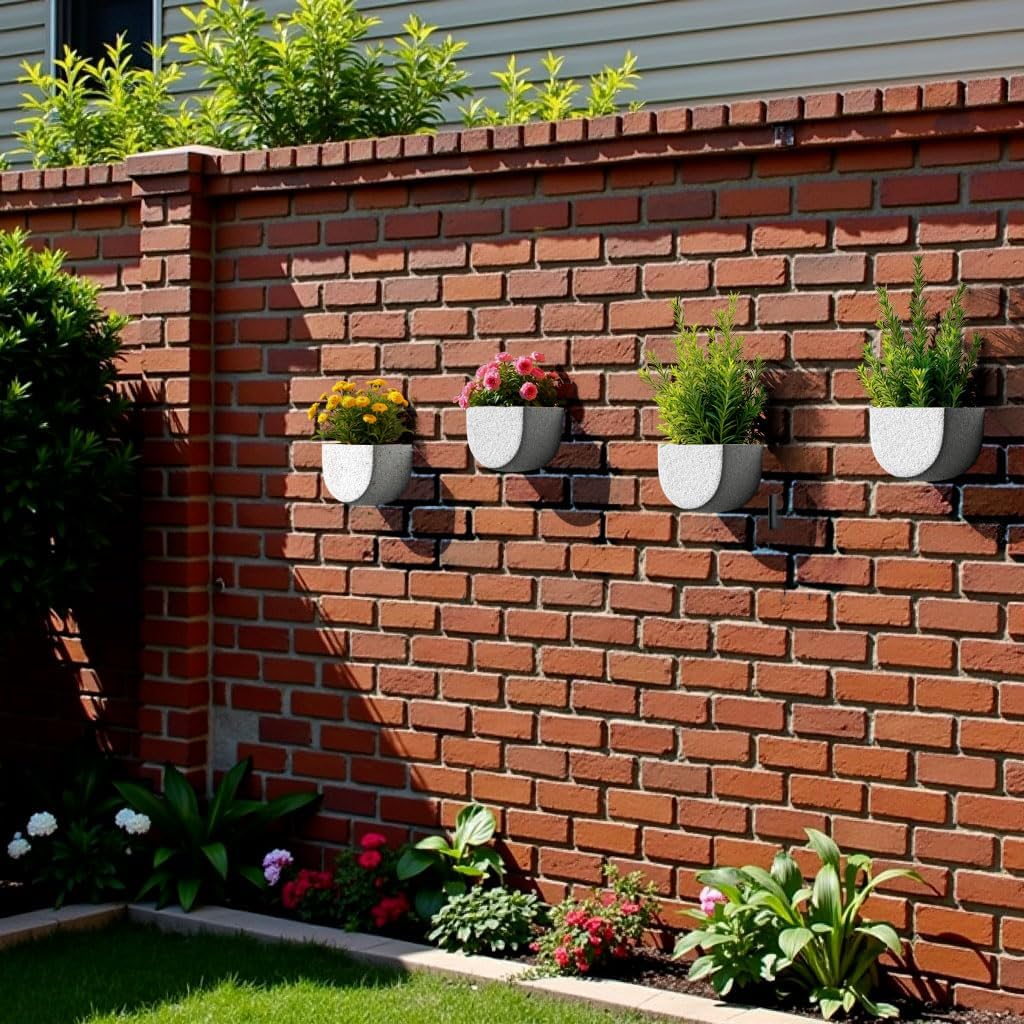 2 Pack Wall Hanging Planter Pots for Indoor and Outdoor Plants, 7 Inch Half-Moon-Shaped Plastic Wall Planter, Wall Mounted Succulent Planters (White)