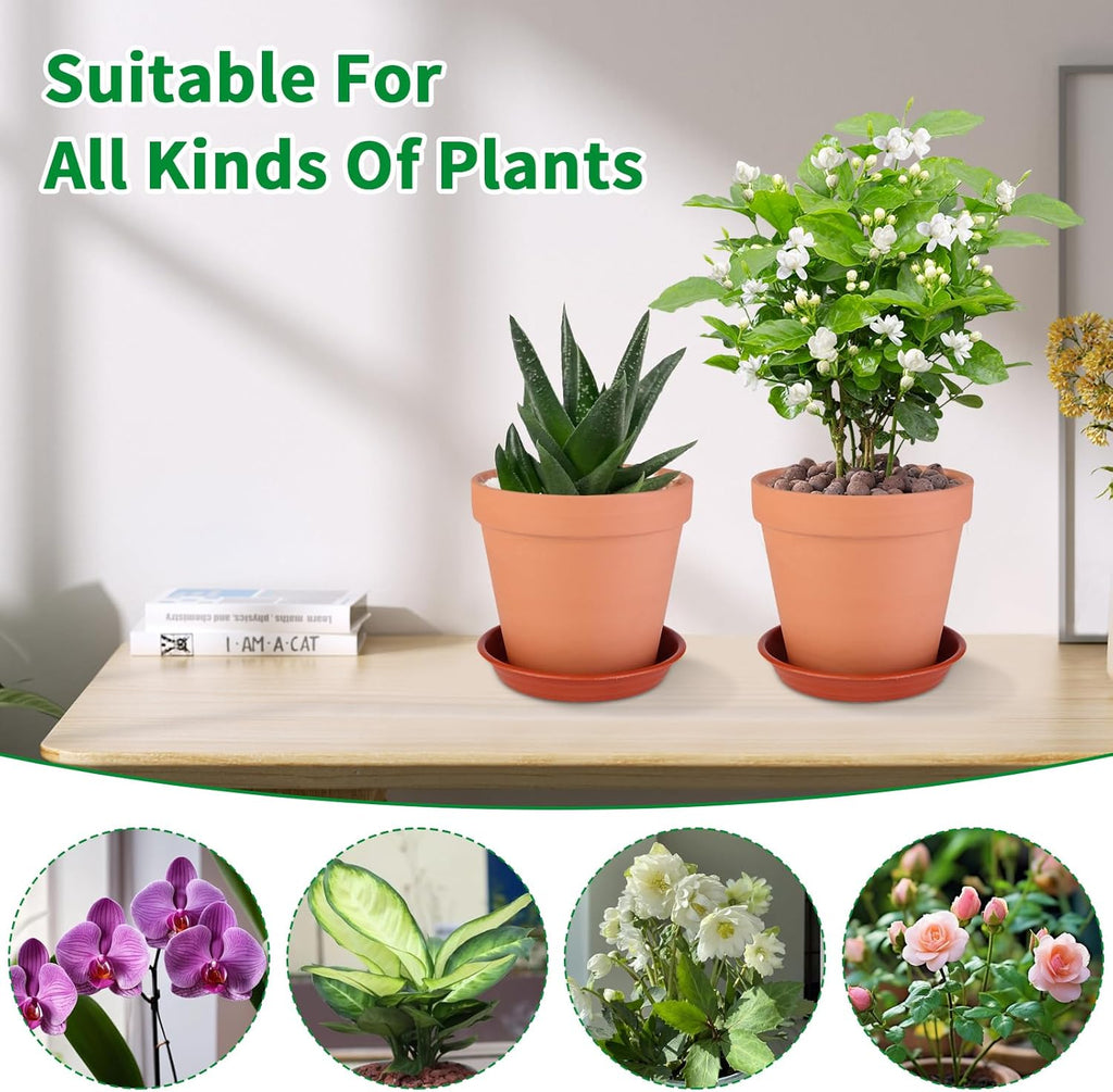 6 Pack 6 Inch Terracotta & Clay Pots with Saucer for Plants, Large Terra Cotta Plant Pot with Drainage Hole, Flowerpot for Indoor Outdoor Plants, Crafts, Wedding Favor
