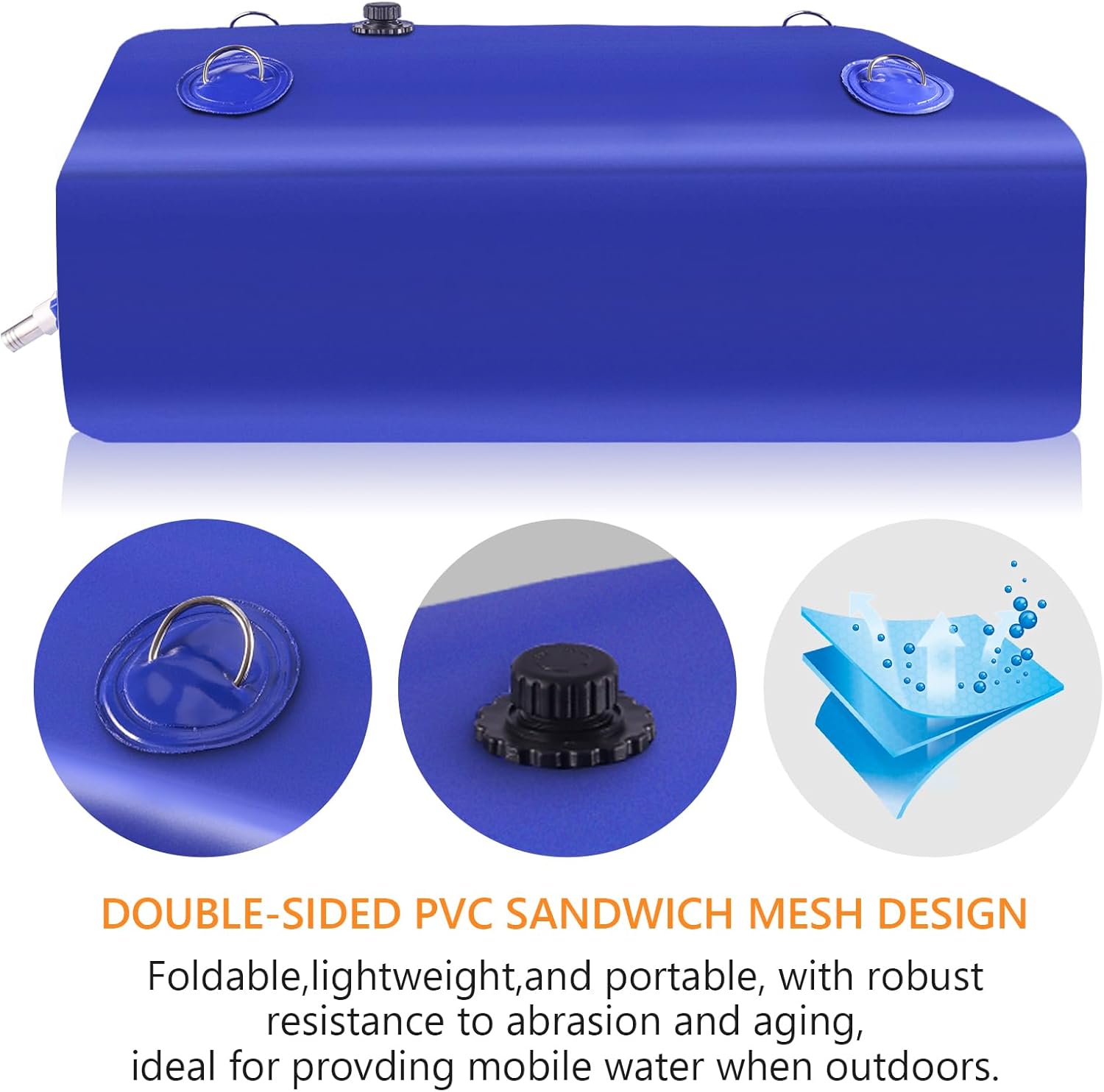 Foldable Portable Water Storage Bladder - 105 Gallon Large Water Tank with 3/4" PVC Spigot and Hose Kit for Camping, Garden, Emergency