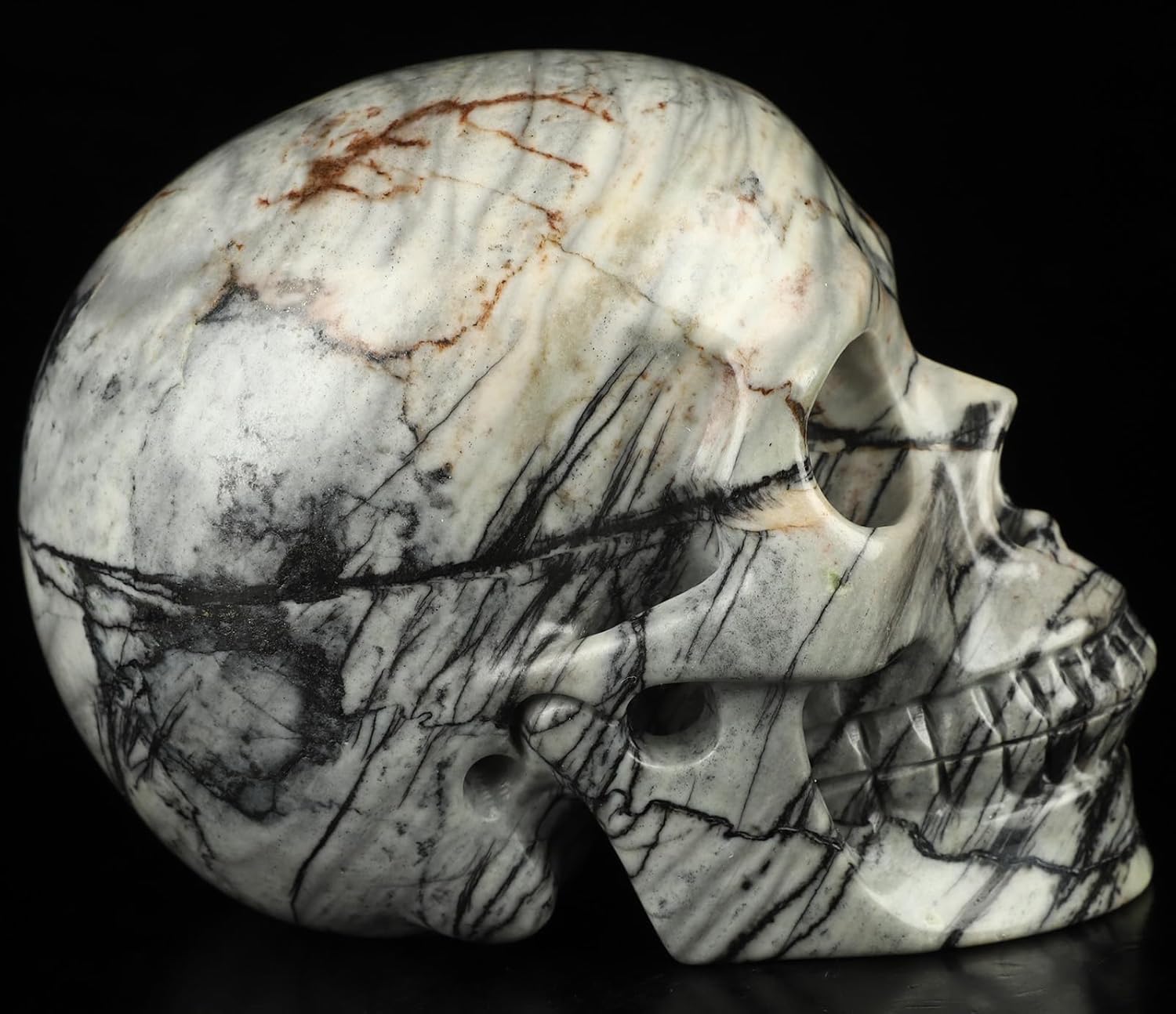 Skullis 5.0”Picasso Jasper Crystal Skull, Hand Carved Gemstone Fine Art Sculpture, Reiki Healing Stone Statue.3159