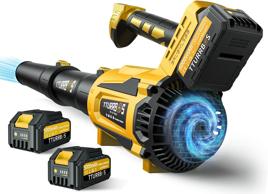 Leaf Blower Cordless - 650CFM Brushless Motor Leaf Blower with 6-Speed Control & Ergonomic Handle - Includes 2 x 5.0Ah Batteries & Fast Charger - Blowers for Lawn Care, Yard, Patio, Leaves, Snow, Dust