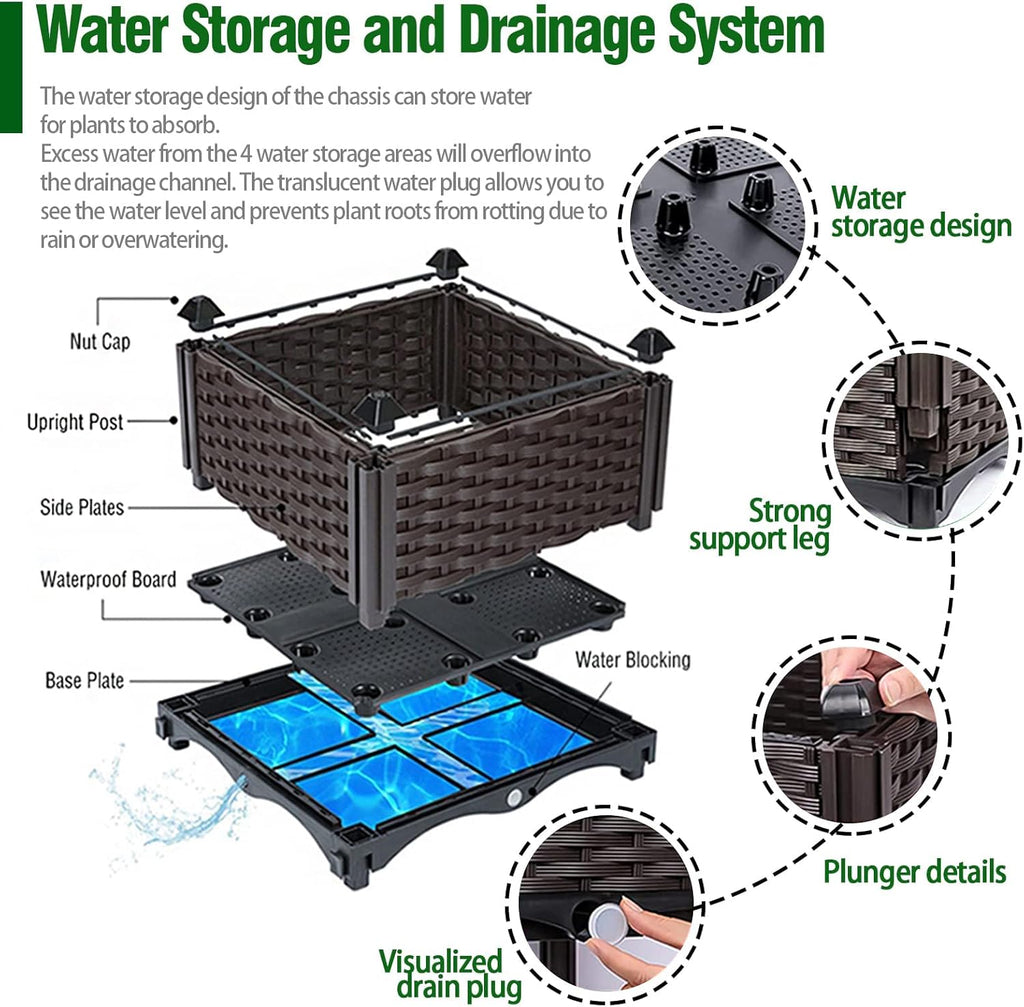 Outdoor Planter Box Raised Beds for Gardening Garden Box with Drain Outlet for Vegetables/Herbs, Patio/Balcony/Backyard, Heat and Frost Resistance Planters