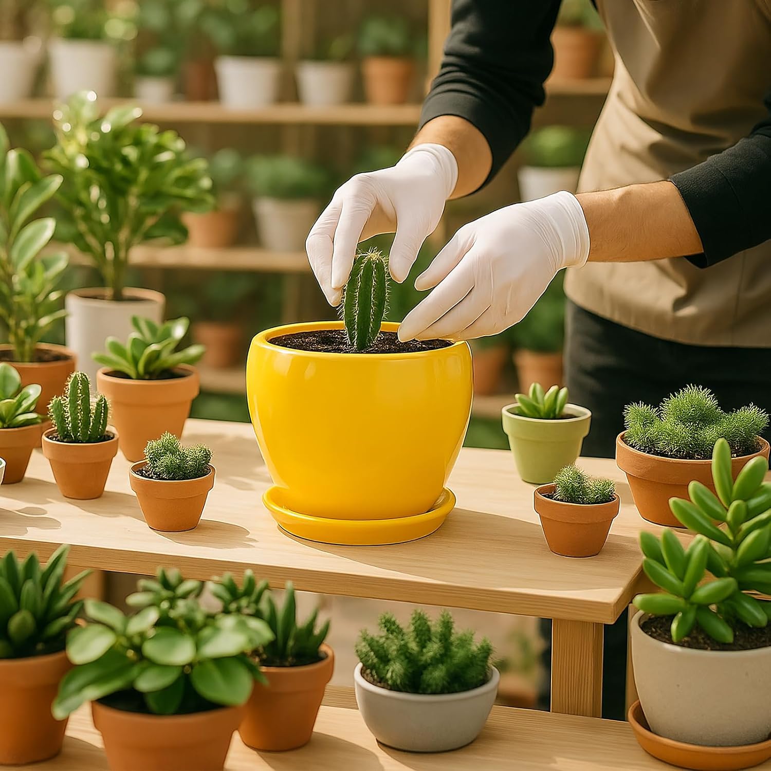 Deep Dream 6 Inch Plant Pots- Ceramic Planter Pot with Drainage Hole and Saucer, Round Flower Pot for Indoor Outdoor Succulent, Snake Plants and Cactus, Yellow