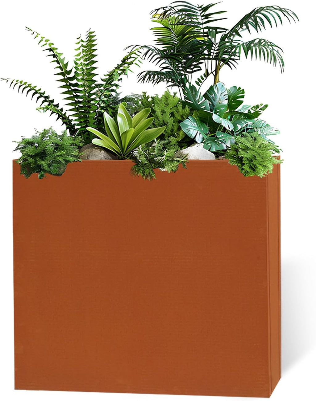 Galvanized Steel Metallic Heavy Planter for Outdoor Plants Metal Outdoor Planter Spliced Flower Box with Partitions for Outside,Indoor,Garden (Corten, 32 * 15 * 24)