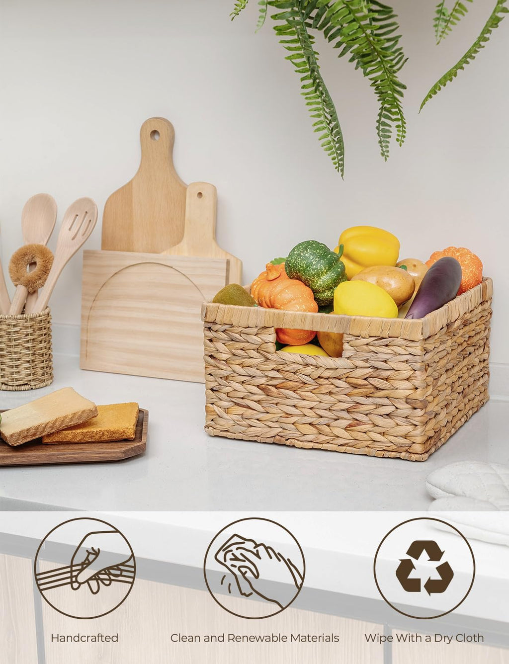 StorageWorks Wicker Storage Basket, Large and Small Baskets, Water Hyacinth Basket for Organizing, Decorative Water Hyacinth Storage Baskets, Set of 2