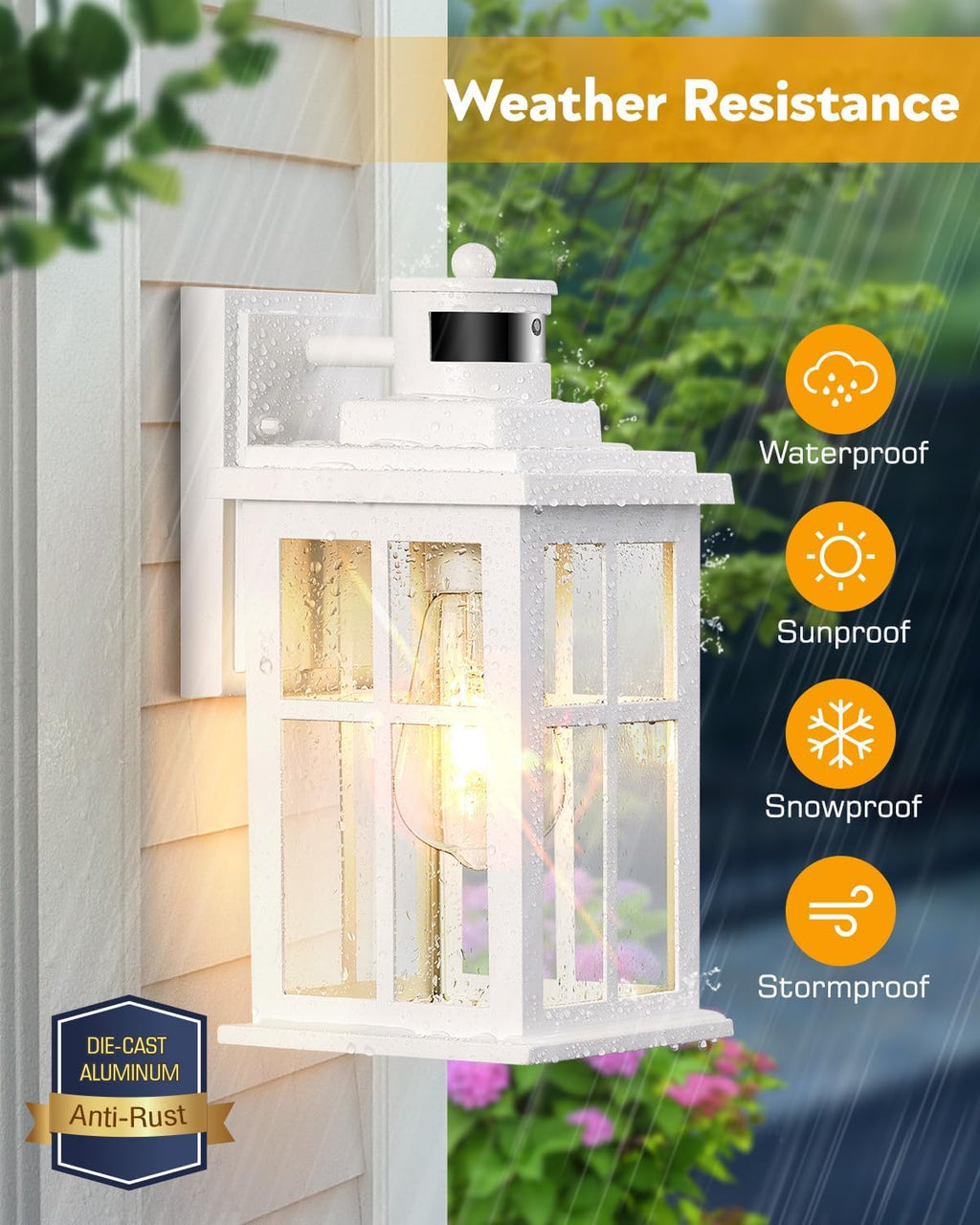 White Motion Sensor Light Outdoor, 2 Pack Dusk to Dawn Outside Lights for House, Anti-Rust Exterior Light Fixture, Waterproof Porch Light for House, Garage, Balcony, Weather Resistant