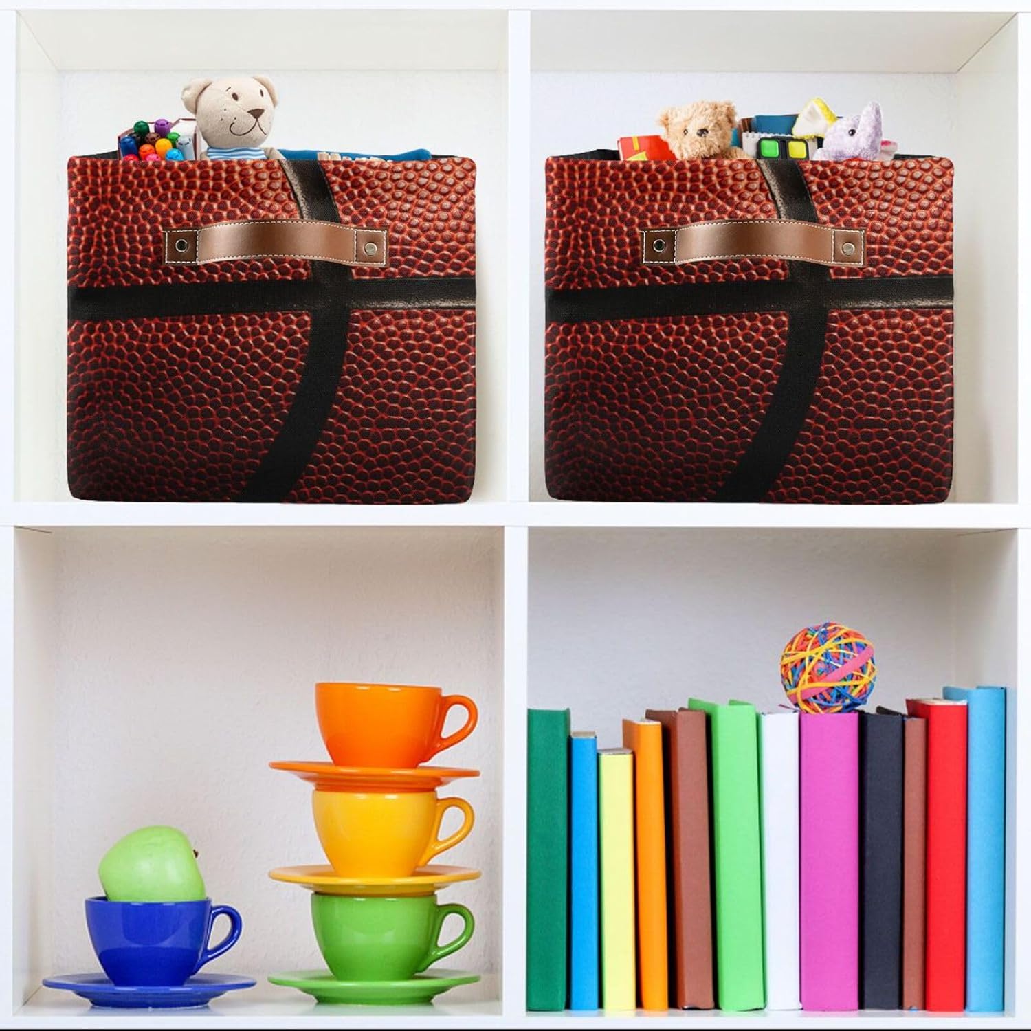 Basketball Print Rectangular Storage Basket Organizer Bin Shelf Baskets For Clothes Gifts For Home Office Dorm