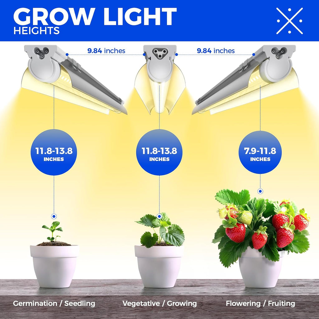 Barrina 3FT T8 Grow Light, 180W(6 x 30W), 1000W Equivalent, Full Spectrum, Plant Light, Growing Lamp Fixture, LED Grow Light Strips, for Indoor Plant, Greenhouse, Linkable Design, Yellow, 6-Pack