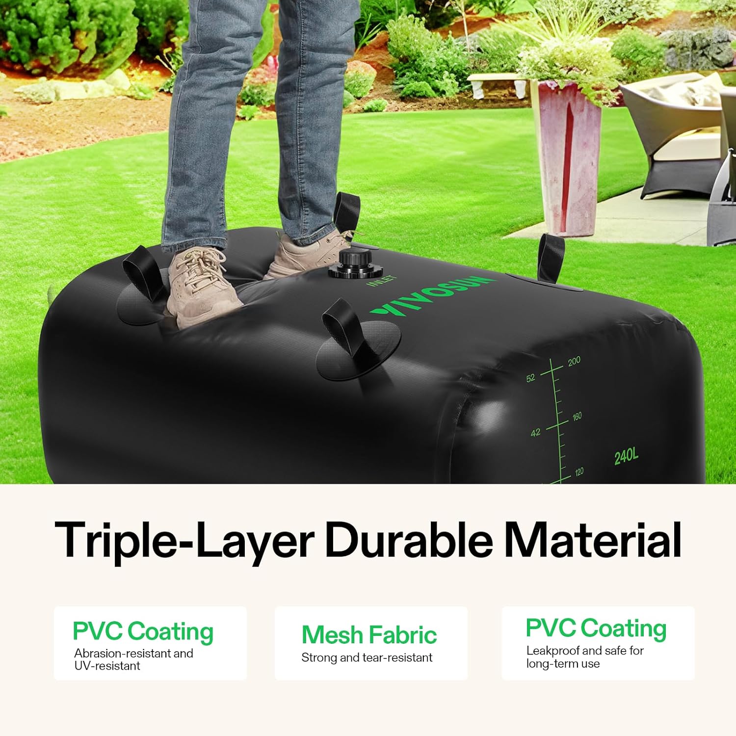 VIVOSUN 240 L/64 Gal Water Bladder, Foldable and Portable Water Storage Bag for RV, Camping, Garden Watering, Agricultural Irrigation, Drought Resistance, Firefighting