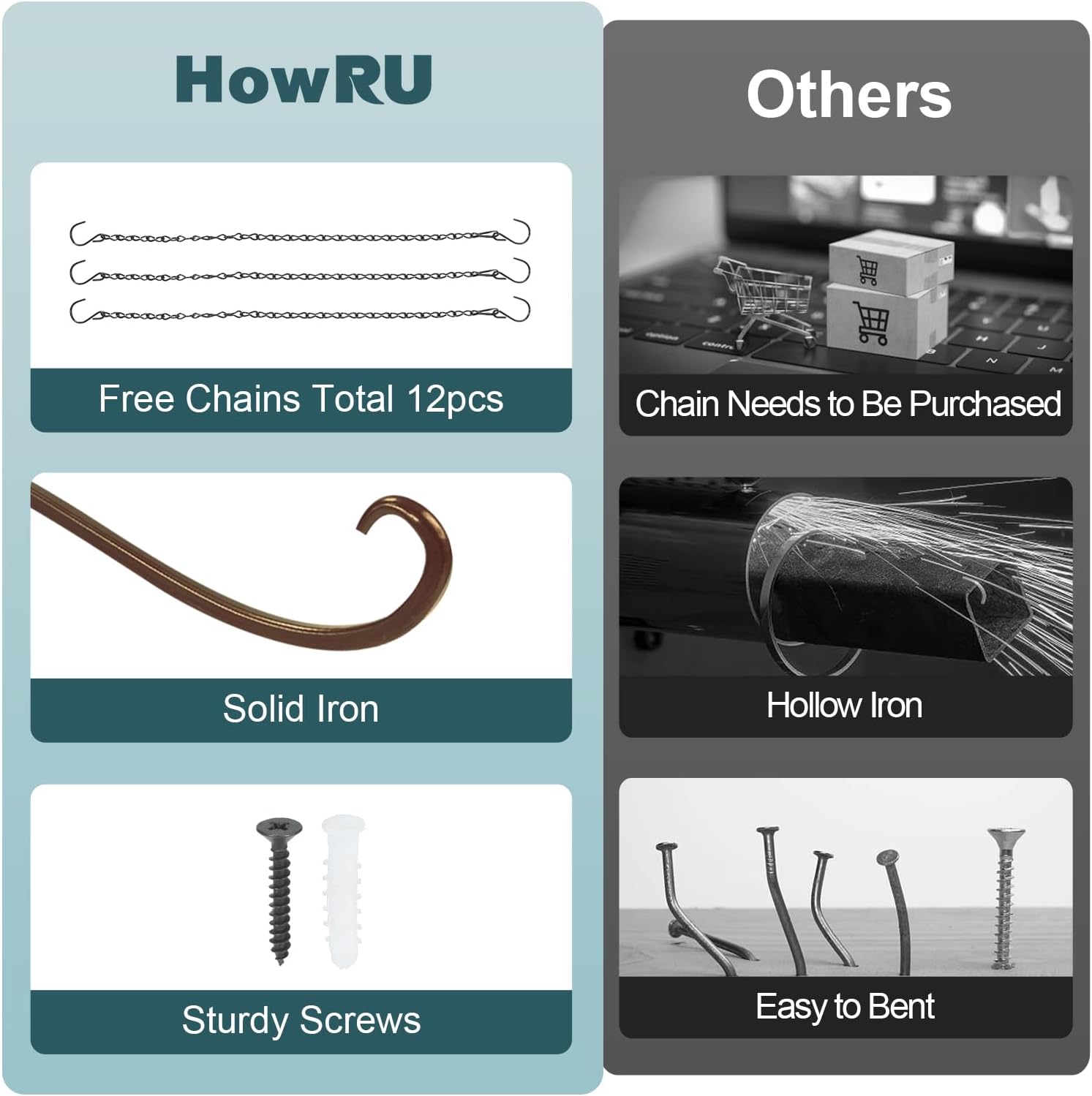 Plant Hangers Outdoor, 4 Pack 12 Inch Plant Hooks for Wall Metal Plants Hanging Bracket for Bird Feeder, Flower Baskets, Wind Chimes, Lanterns, Indoor Outdoor, Bronze