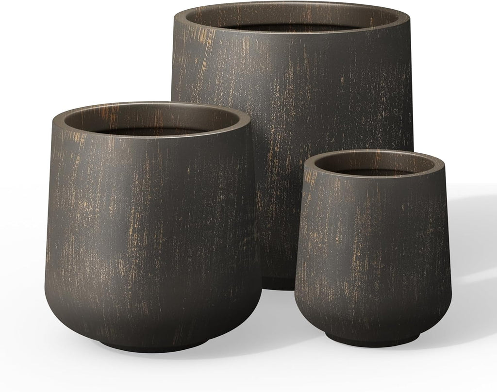 Kante 15.3"+11.6"+8.2" Dia Round Concrete Planter, Large Outdoor Indoor Planter Pots Containers with Drainage Holes and Rubber Plug for Home Garden Patio, Oil Rubbed Bronze