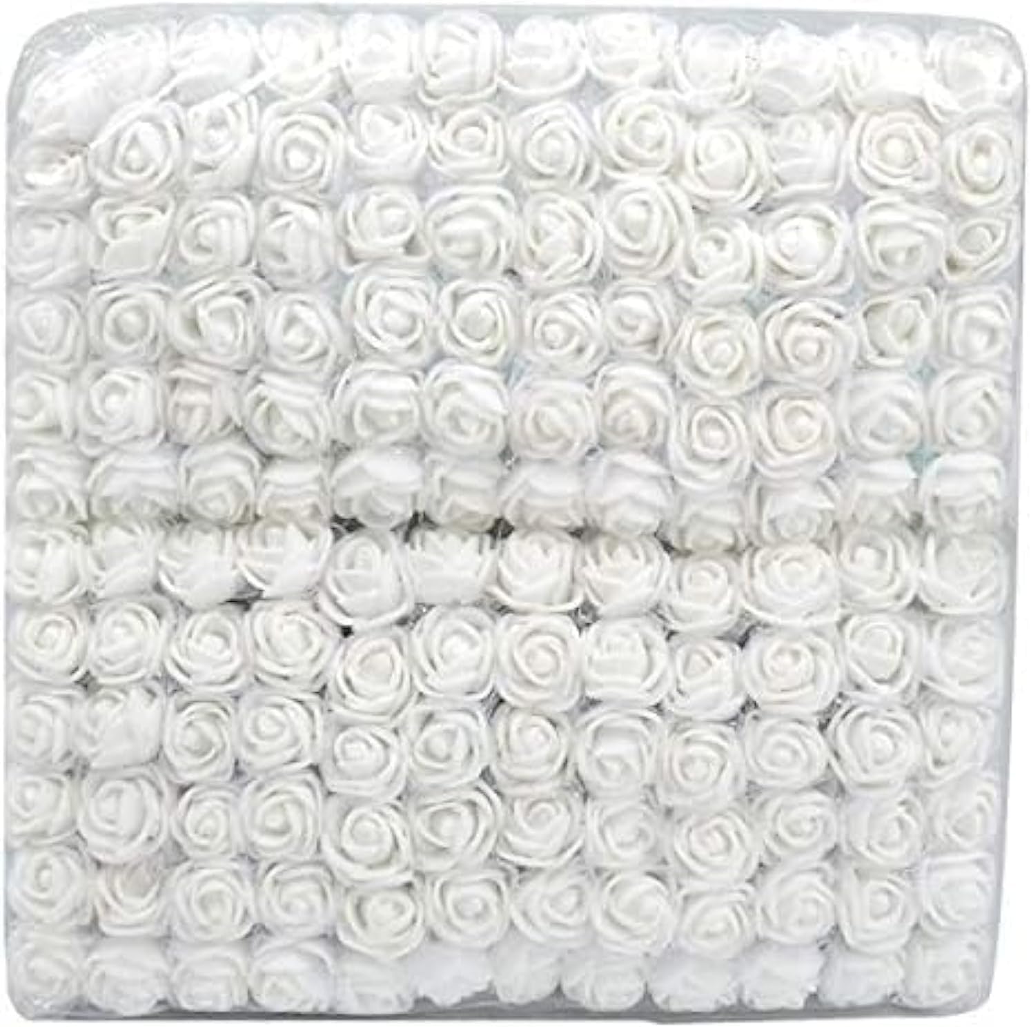 Mini Fake Rose Flower Heads 144pcs Mini Artificial Foam Roses DIY Wedding Flowers Accessories Make Bridal Hair Clips Headbands Dress (Bottom add Gauze) for Valentines Day,Wedding,Bridal Shower (White)