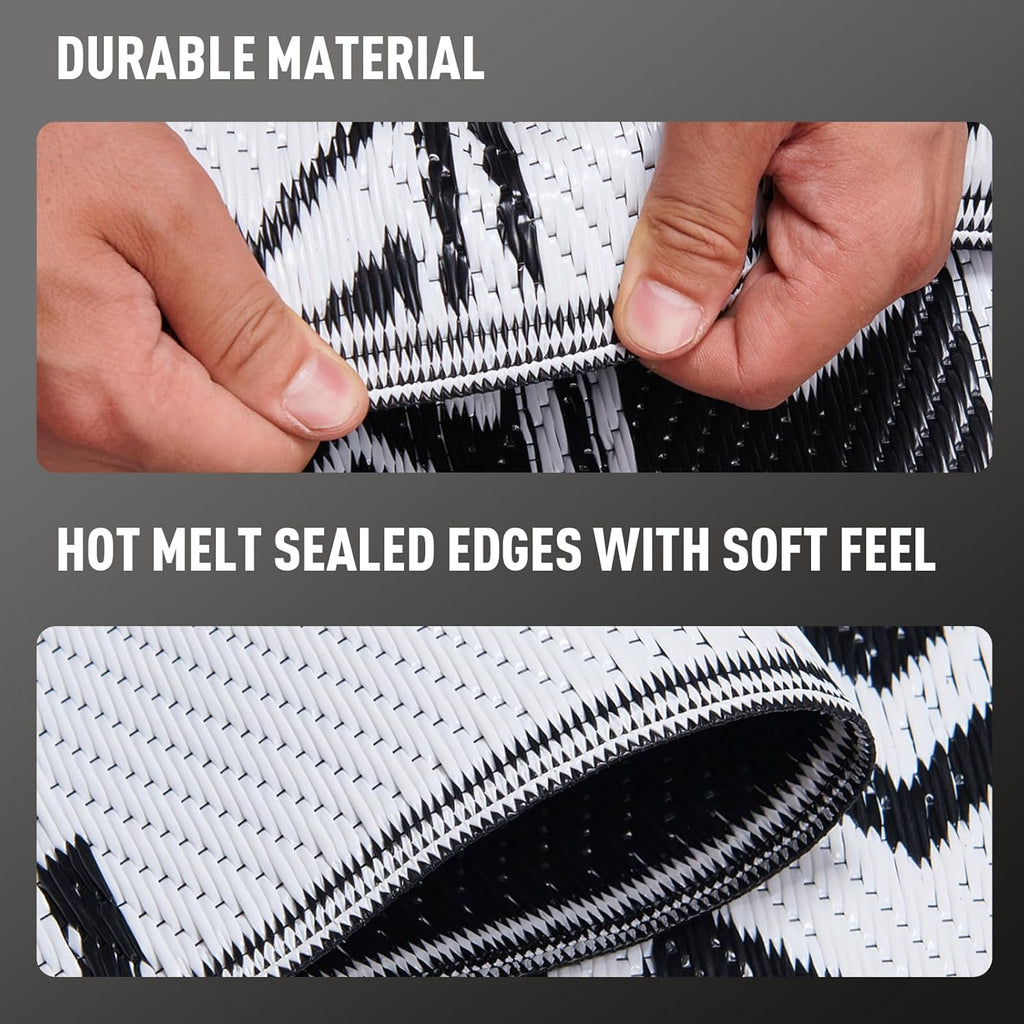 WILDROOTS 4x6 Feet Black and White Plastic Outdoor Rug, Stain Resistant Waterproof Reversible Outdoor Patio Rug, Fade Resistant Camping Rug