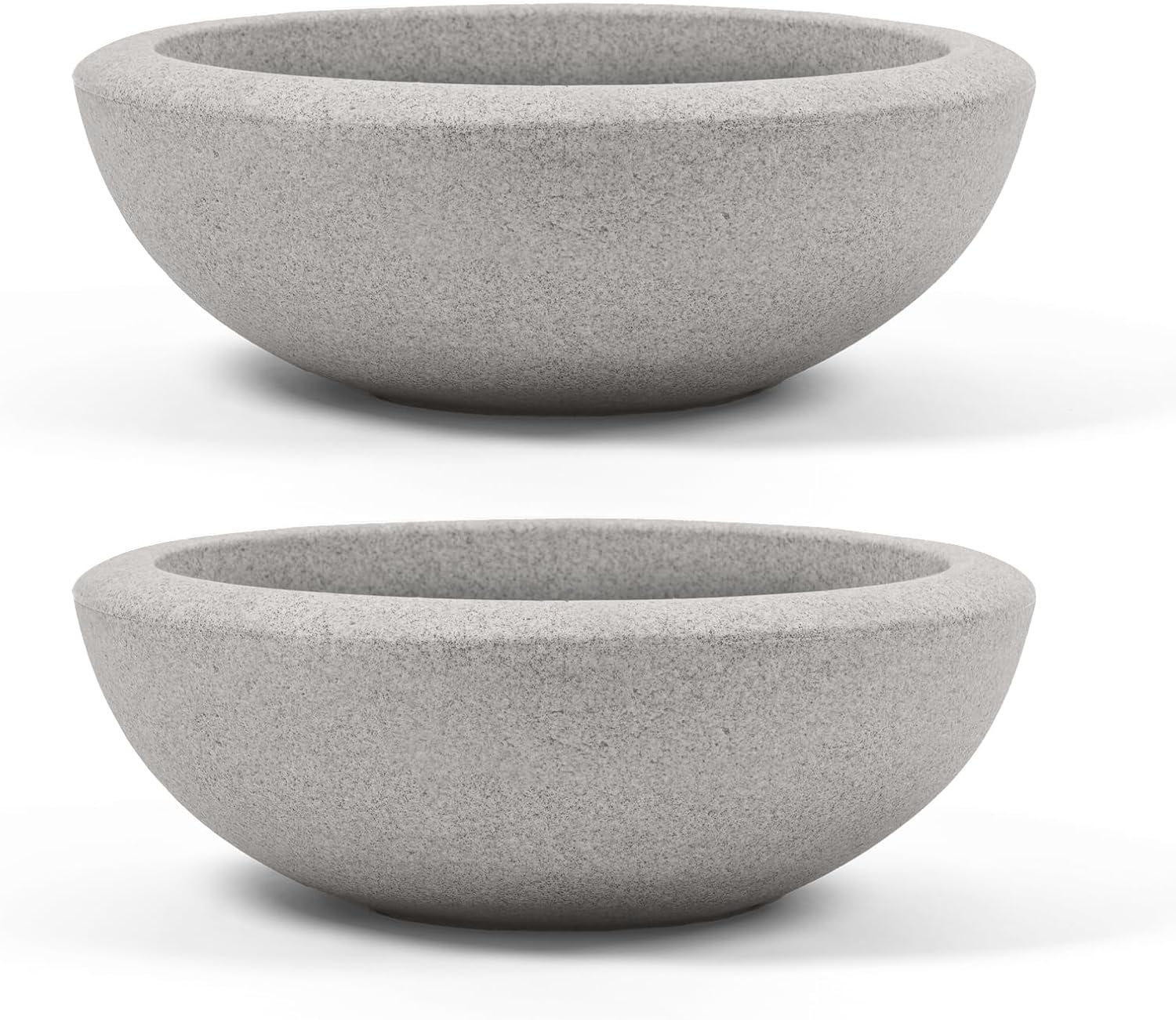 ARBORA 21" Santorini Bowl 2-Pack with Stone Blend Concrete Gray Finish - Polyresin Indoor and Outdoor Planters, Durable, Weatherproof, Lightweight, Large Plant Pots for Patio, Garden, Deck, Entryway