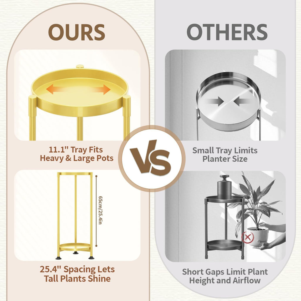 LASZOLA 2 Tier Gold Plant Stand Indoor for Large Tall Heavy Duty Flower Planter, Metal Vertical Multi Level Rack for Narrow Floor Corner, Sturdy Round Holder Organizer, Modern, Mid Century, Farmhouse