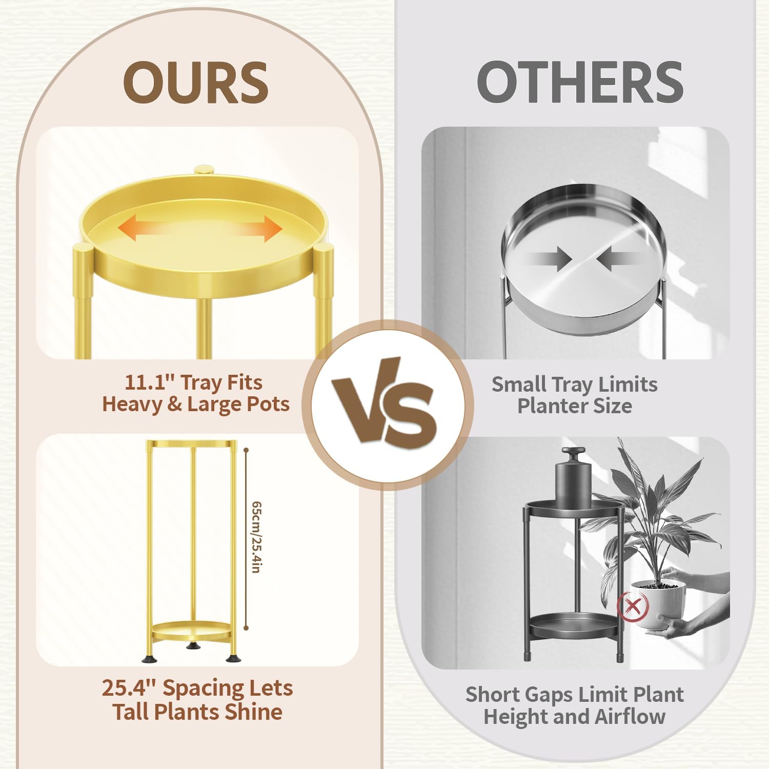 LASZOLA 2 Tier Gold Plant Stand Indoor for Large Tall Heavy Duty Flower Planter, Metal Vertical Multi Level Rack for Narrow Floor Corner, Sturdy Round Holder Organizer, Modern, Mid Century, Farmhouse